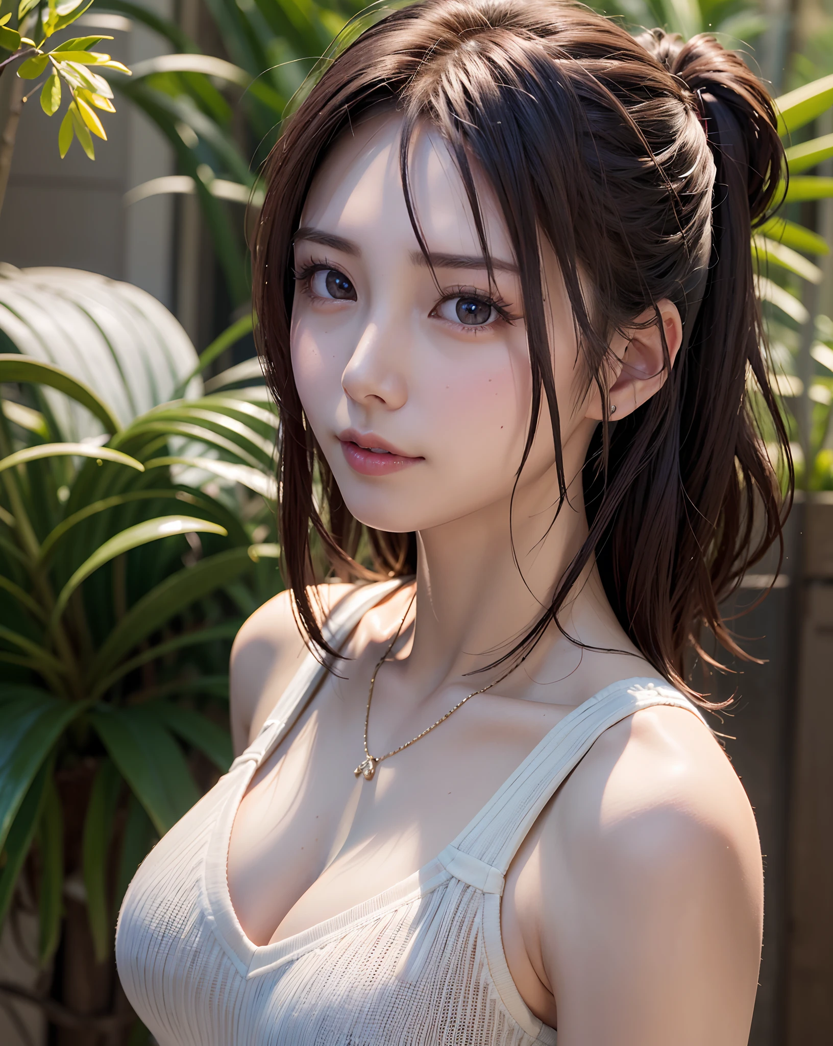 masterpiece, best quality, ultra-detailed, extremely detailed, 4K, 8K, best quality, beautiful, japanese girl, a pretty girl, solo, (fitness wear), beautiful light brown hair, beautiful brown eyes, beautiful eyes, long hair, large breast, dynamic poses,