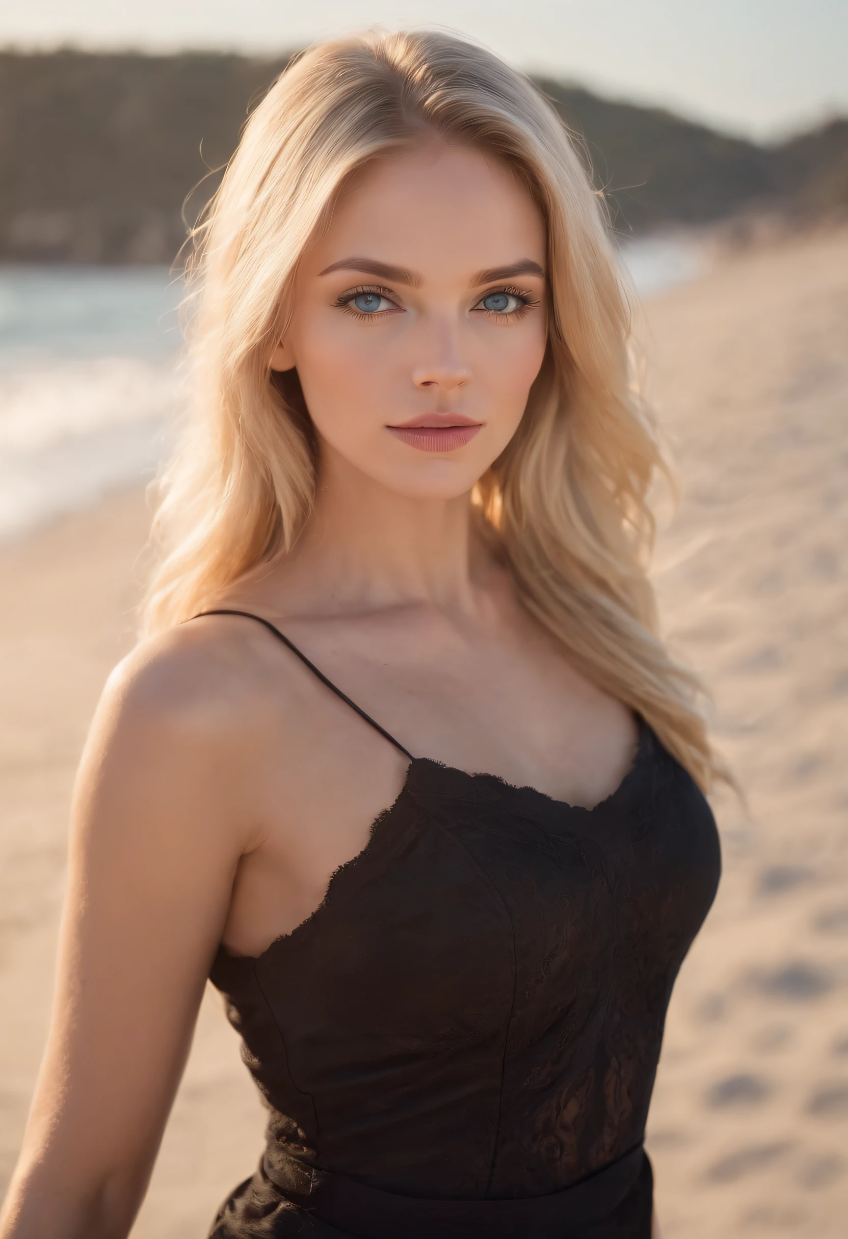 Beautiful 23 year old blonde woman blue eyes perfect body sexy black neckline realistic body buy photo realistic of beautiful woman the beach ataedecer beautiful