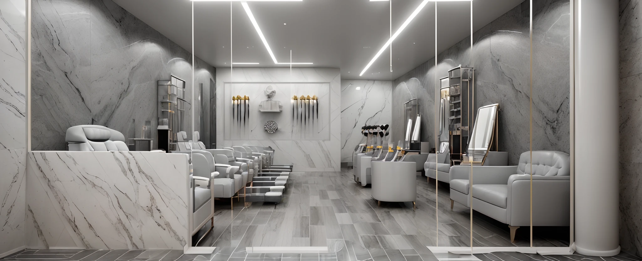 (((Architecture of a nail salon))), (White-toned walls), (Gray-toned ceiling), (Floor in gray with white patterns), (Background in stone texture with marble-like veins),  pixabay, Pinterest, Shap focus, ((8k uhd)), (((vray))), ((expansive)), (((ultra realistic))), high quality, ultra detailed, (photo realistic:1.2), Fujifilm XT3