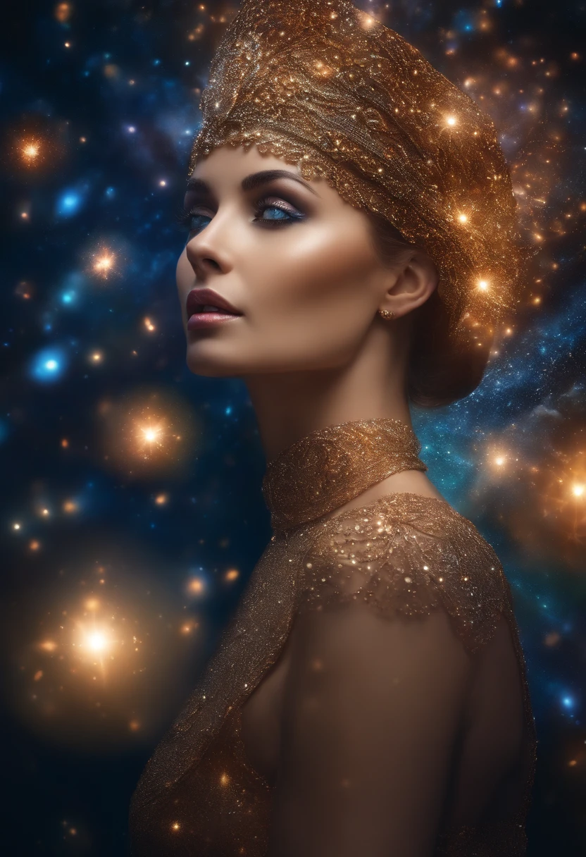 woman cosmic nature, olhos claros brilhantes, Biomechanicals, estranho, assustador, Pesadelo, cores muito brilhantes, light particles, com luz brilhante, Mshiff, Arte do papel de parede, Papel de parede UHD