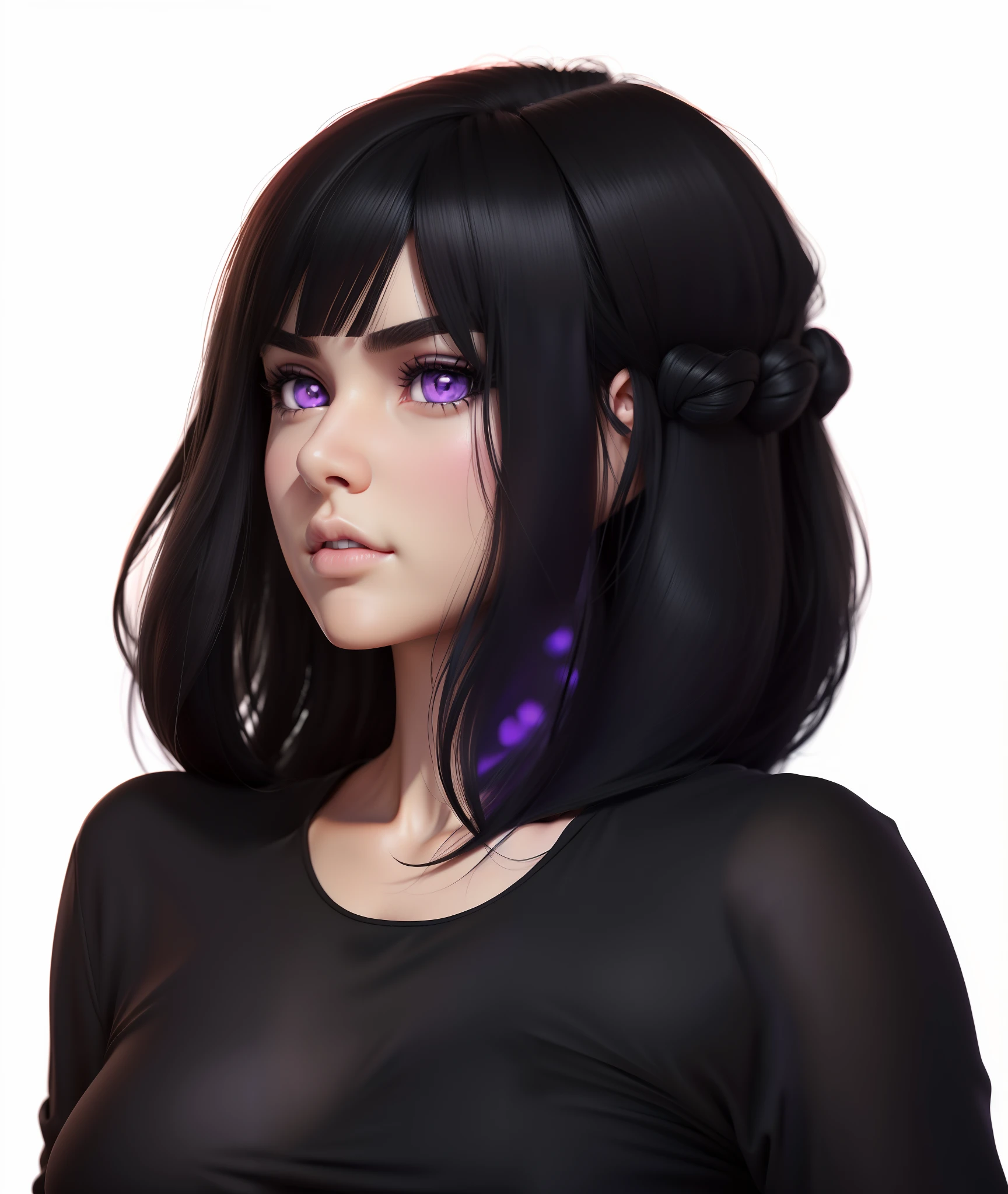 Girl with black hair and purple eyes in black shirt, semirealistic anime style, anime realism style, realistic young anime girl, semi realistic anime, anime styled 3d, realistic anime style, render of april, realistic anime 3 d style, 17 years old - anime gothic girl, black hair