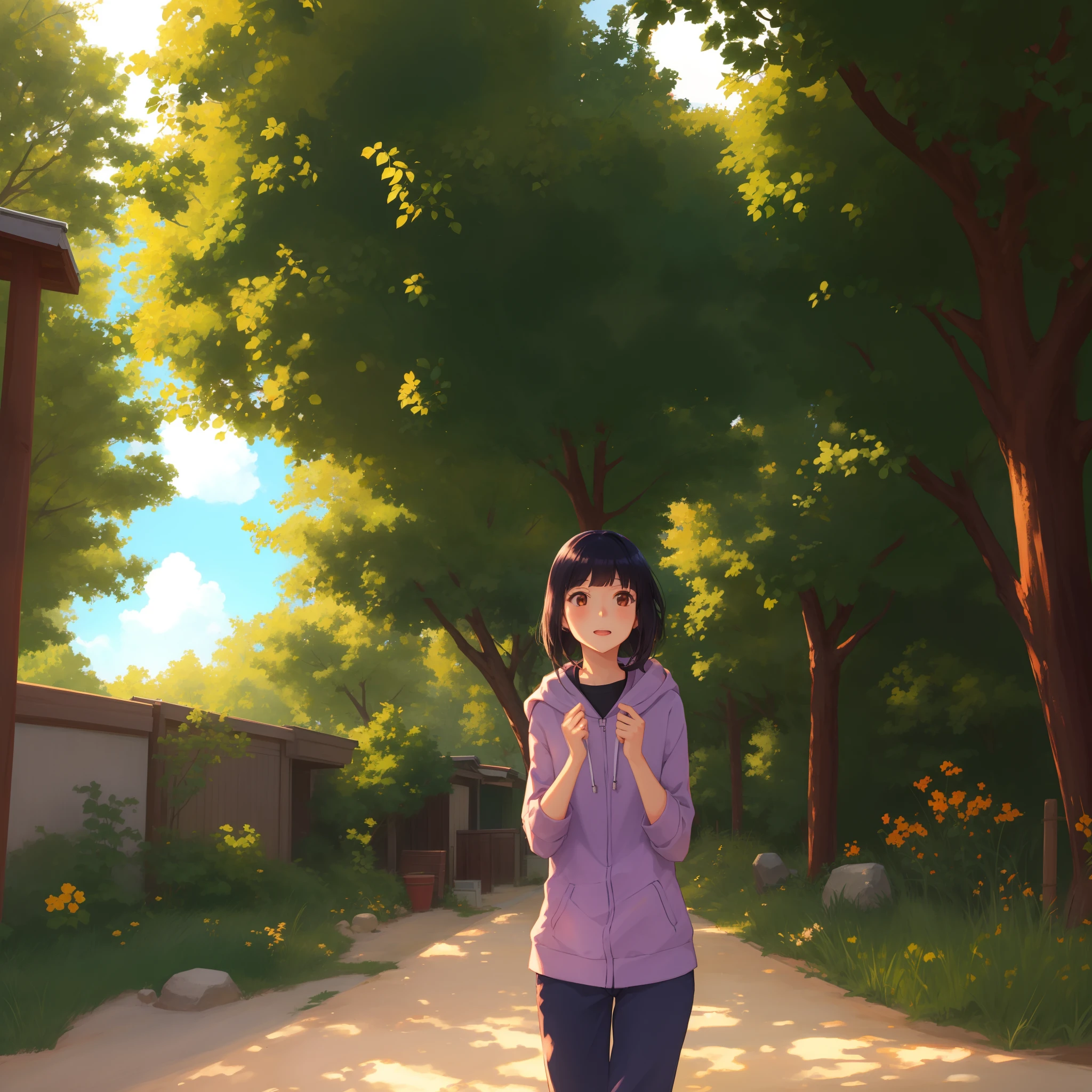 1girl,  hyuuga hinata,  outside, sun light, wamudraws