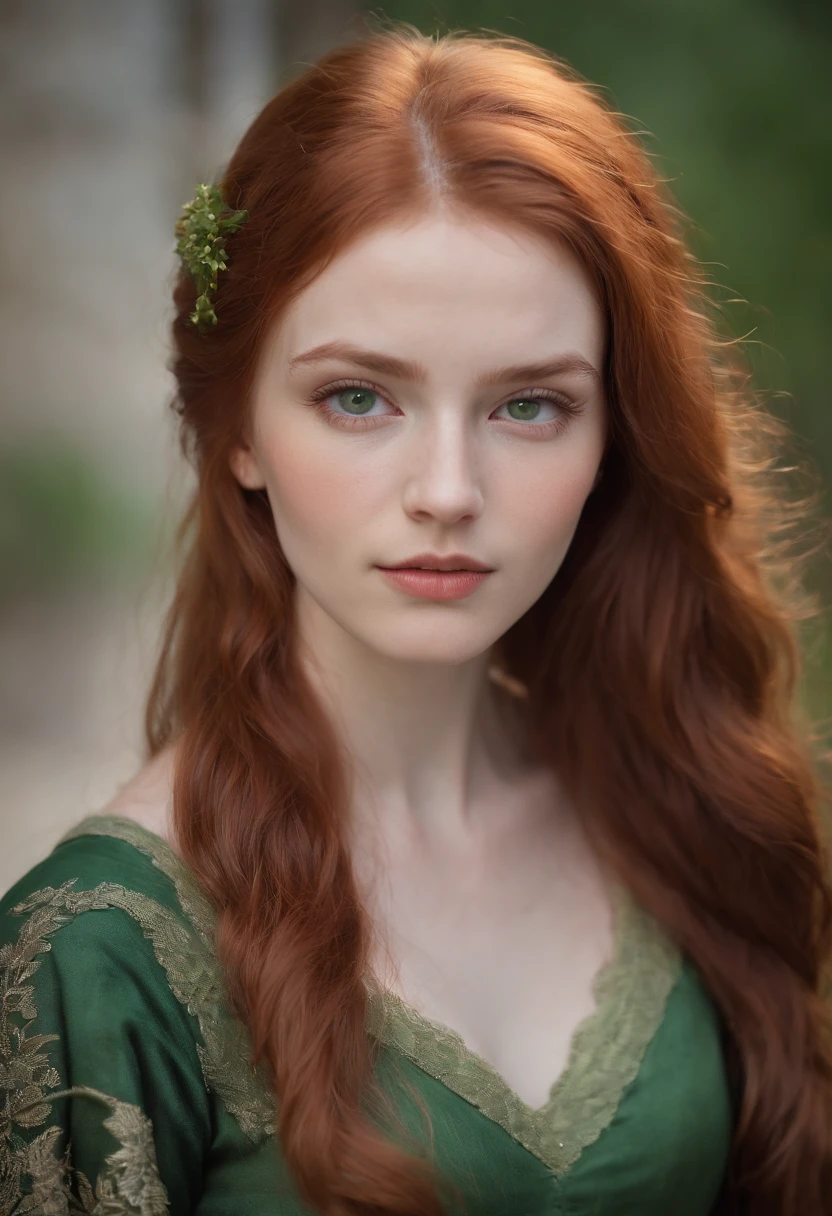 fair complexion, woman around 19 years old, natural red hair, distinctive green eyes, wearing kohl, slender and graceful, beautiful, candlelight in a medieval setting, ultra sharp focus, realistic shot, naked, urinating on floor, tetradic colors (scar:1.4)