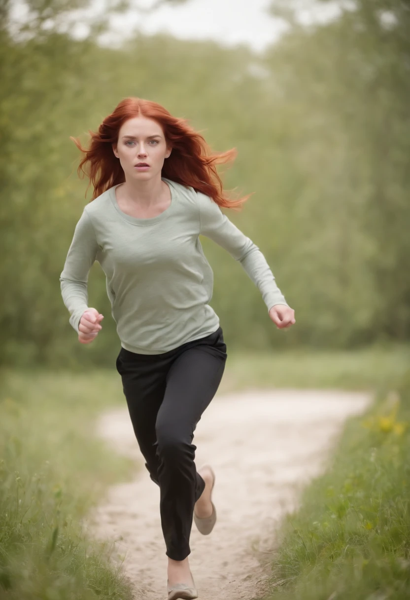 schol girl, red hair, green eyes, running towards toiled, pooping pants