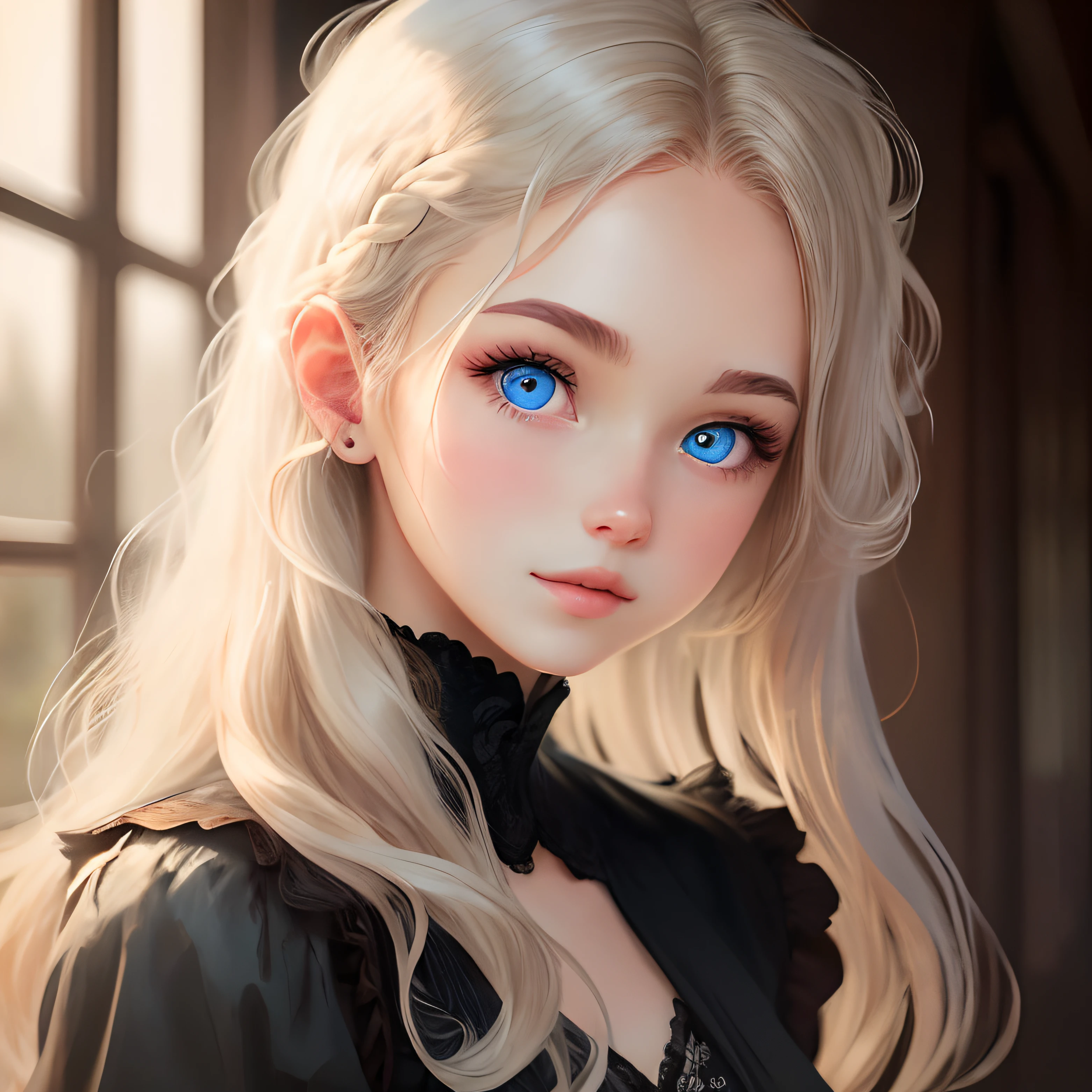 (photorealistic:1.4), (masterpiece, sidelighting, finely detailed beautiful eyes: 1.2), masterpiece*portrait, realistic, 3d face, glowing eyes, shiny hair, lustrous skin, solo, embarassed, (midriff), black underwear, blonde hair,