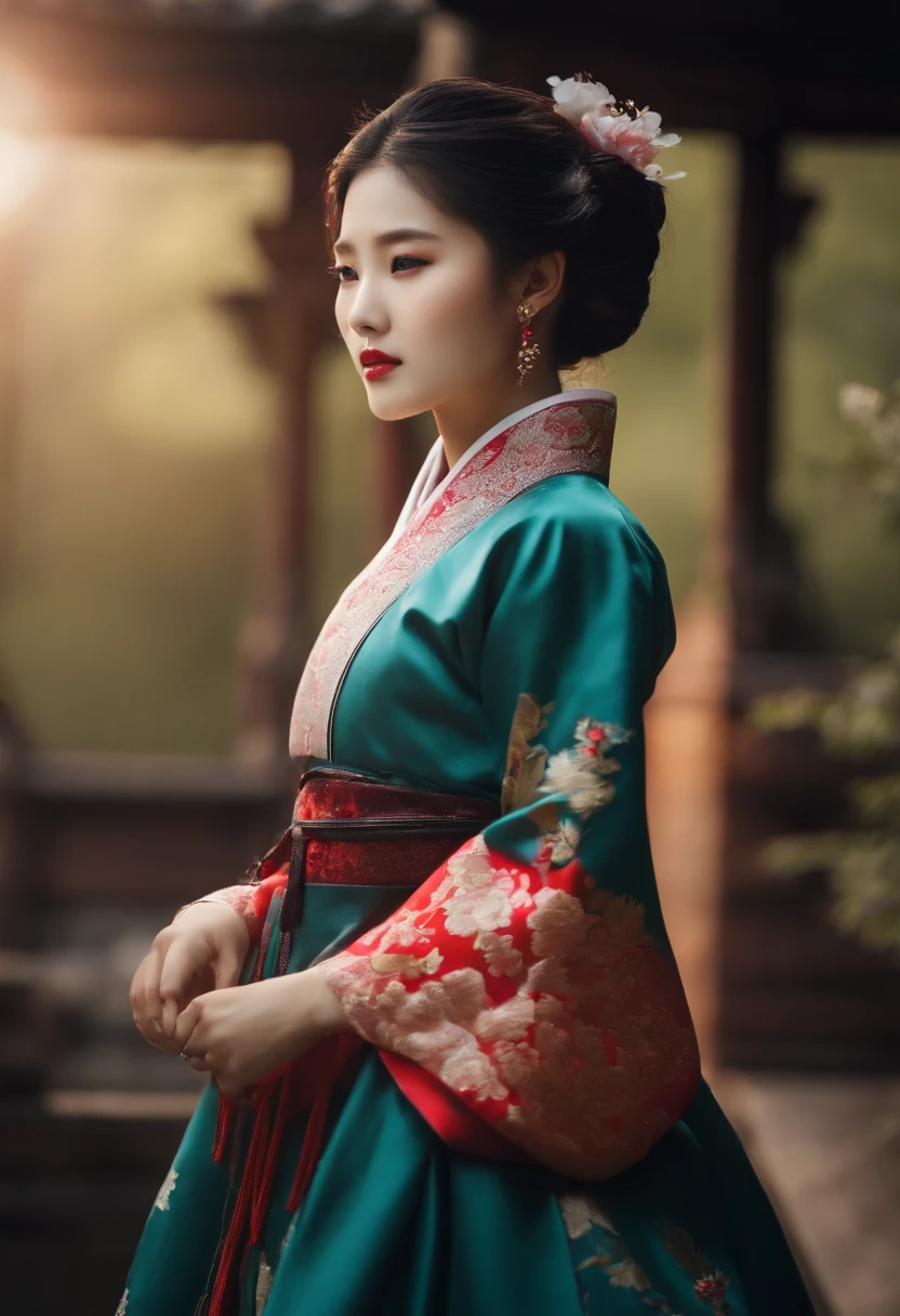 Dang-haired girl in hanbok