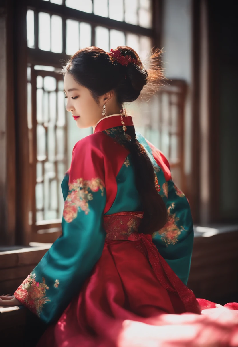 Dang-haired girl in hanbok