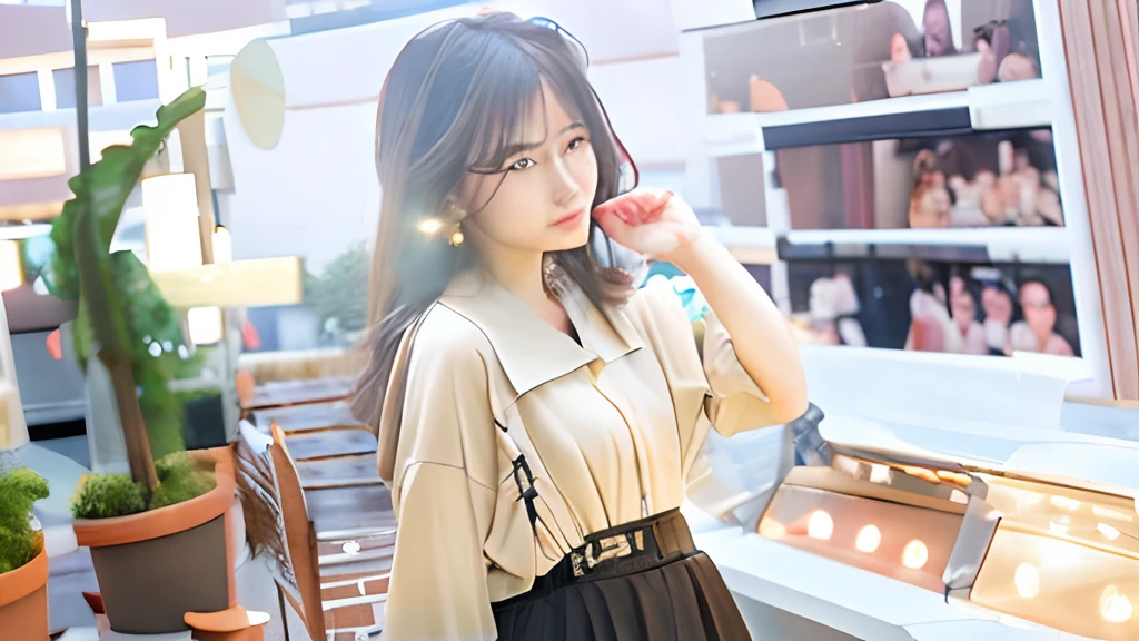 Looking at the audience, light makeup, realism, realistic photos, professional color correction, 8K, F2.4 aperture, 35mm lens, realistic real face, only the face area is included.