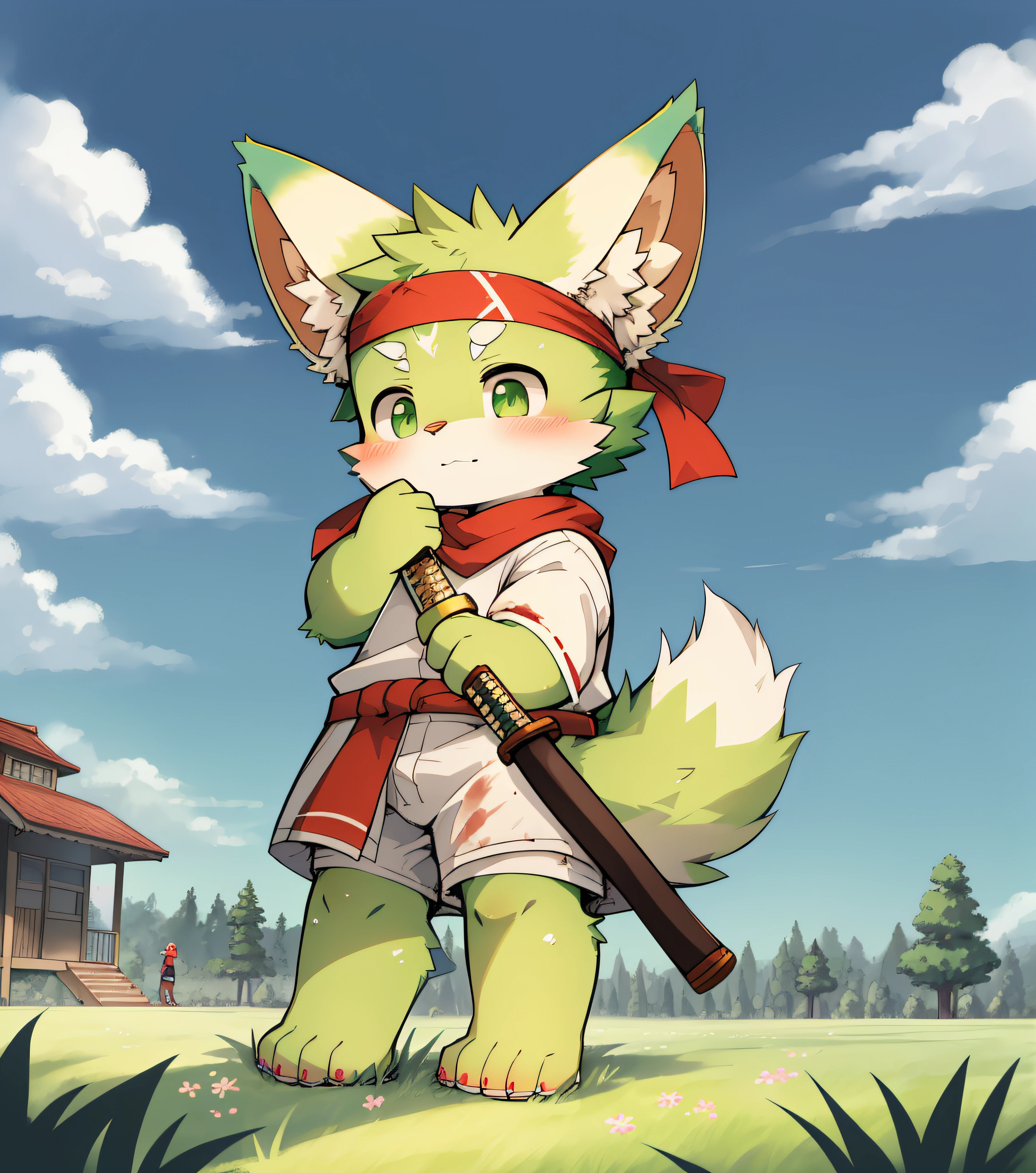 Bright green fur,Bright green fur,Bright green skin,Beast too,Orc boy,grassy fields,lawns,standing on your feet,attention,blue-sky,shaggy,shaggy,Bright green fur,Bright green fur,Bright green fur,Bright green fur,Bright green hair,male people,canid,adolable,adolable,adolable,solo person,Detailed fur,Green eyes,Thick eyebrows,Fluffy tail,white short sleeve,short white pants,ultra - detailed:1.0,Libido boy,toddle,toddlersoddlers,cldren,children's,Gamine,Beast too,Beast too,Beast too,adolable,adolable,Shota(Via Dagasi:1.1),anatomy correct,Barefoot,The barefoot,Barefoot,Barefoot,Barefoot,standing on your feet,attention,bald-headed,Cat feet,lawns,grassy fields,On the lawn,on a grassy field,Tread on the grass,Trampling on small grass,Tread on the grass,Trampling the meadow,Tread on the lawn,Trampling the lawn,bald-headed,balding,balding,Bright green feet,Bright green feet,Bright green feet,Bright green feet,Trampled grass,Trampled grass,Stand on the lawn,standing in grassy field,Stand on the lawn,There are footprints on the lawn,Footprints on the lawn,marshes,mud ground,Dirt roads,Muddy in the grass,sludgy,red waistband,komono,red headband,Blood,A child with a katana in his hand,Children with serious expressions,Children stepping on grass under their feet,Children with small grass under their feet,Very shiny green fur