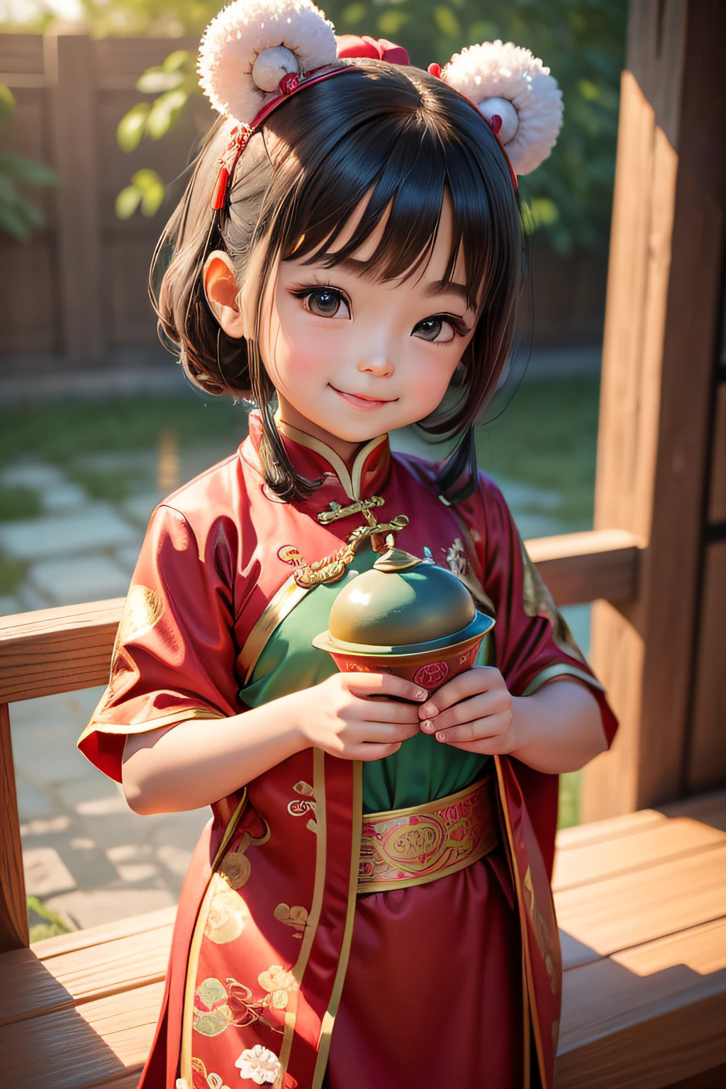 Cute girl wearing red Hanfu,festive atmosphere,festive atmosphere(1.5)chinese princess,beautiful figure painting,Chinese fantasy,Detailed digital animation art,8k,High quality artistic details,big eyes,Smile,Confident Chinese girl,permanent,face forward,Smile着,all heights