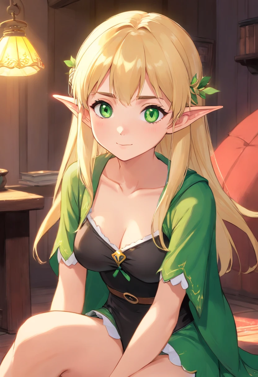 Blonde、Shiny light green sequin dress、Pink love hotel with dim lights、smile、Evil female executive、adult、Married Woman