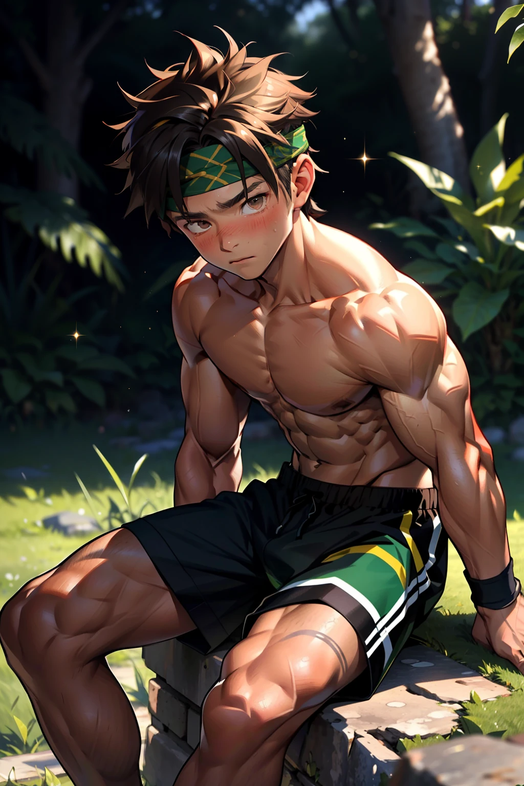  boy, 1.60 cm tall, dark green eyes, long dark brown hair, slim and muscular  ,wind breaker style
Anime