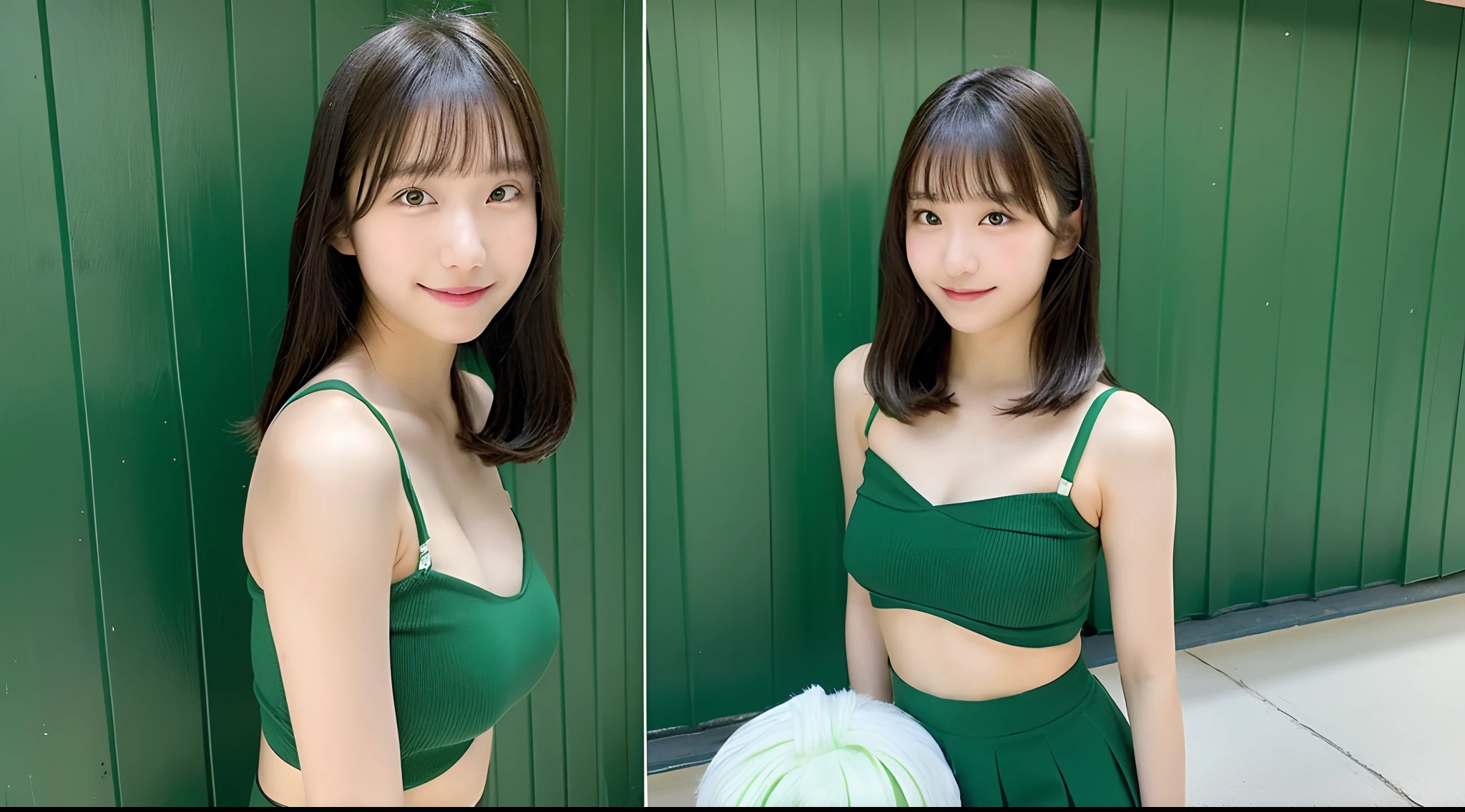 18-year-old cheergirl in a green miniskirt(F Cup Breast)
