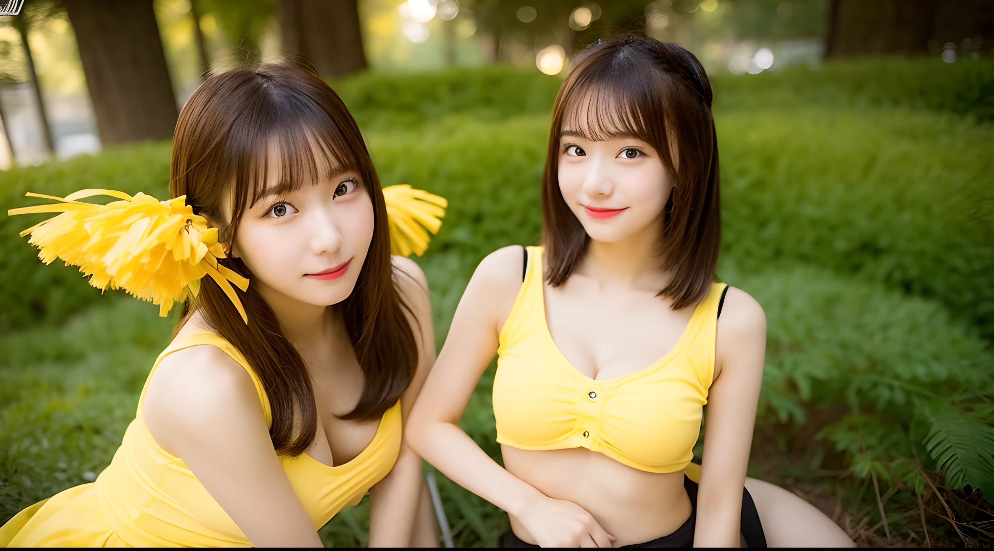 18-year-old cheergirl in yellow miniskirt(F Cup Breast)