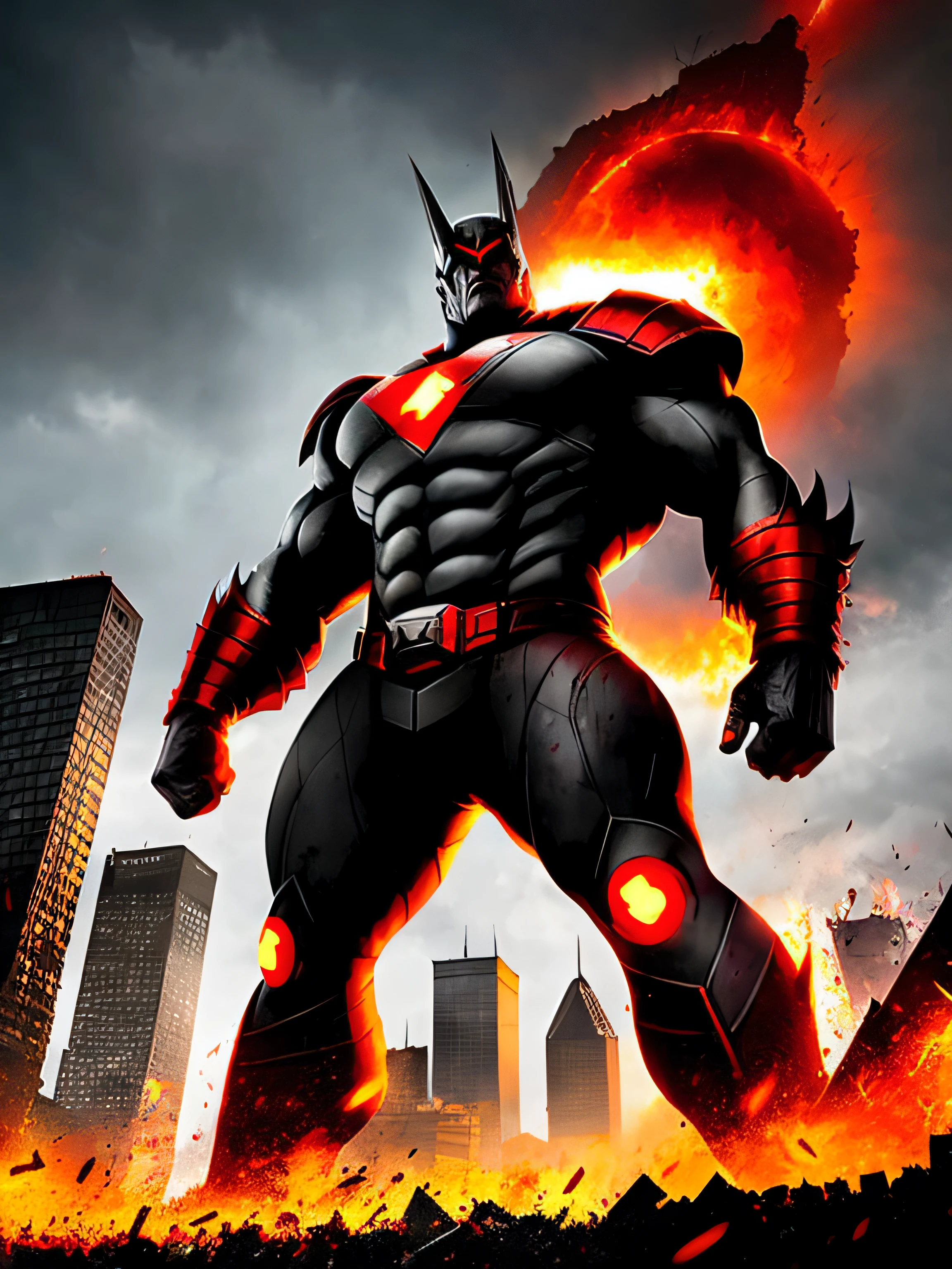monster, A giant, titanium, grey skin, red-eyes, Giant Hammer, evil, destroys the city