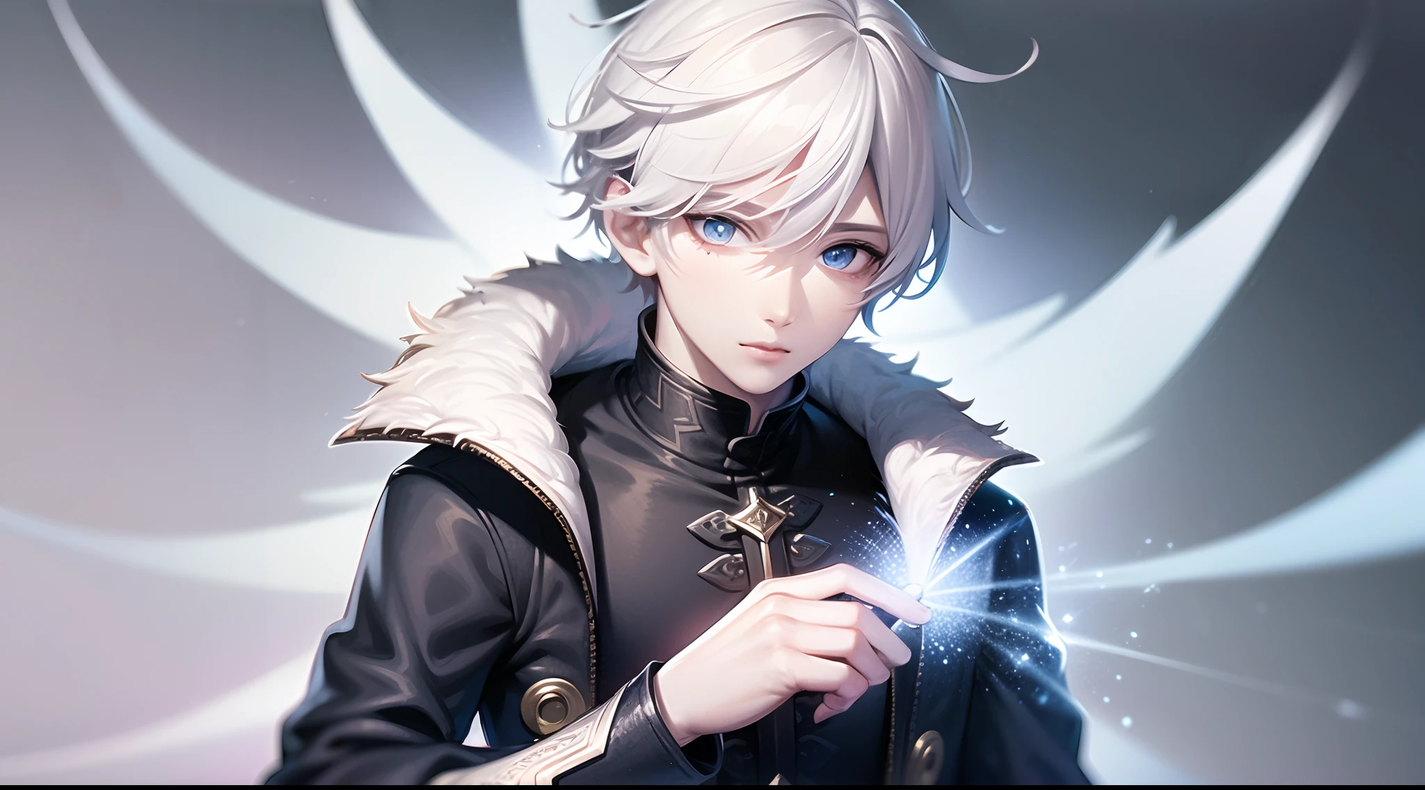 1boy, white hair, blue eyes, white coat, 8k uhd, detailed