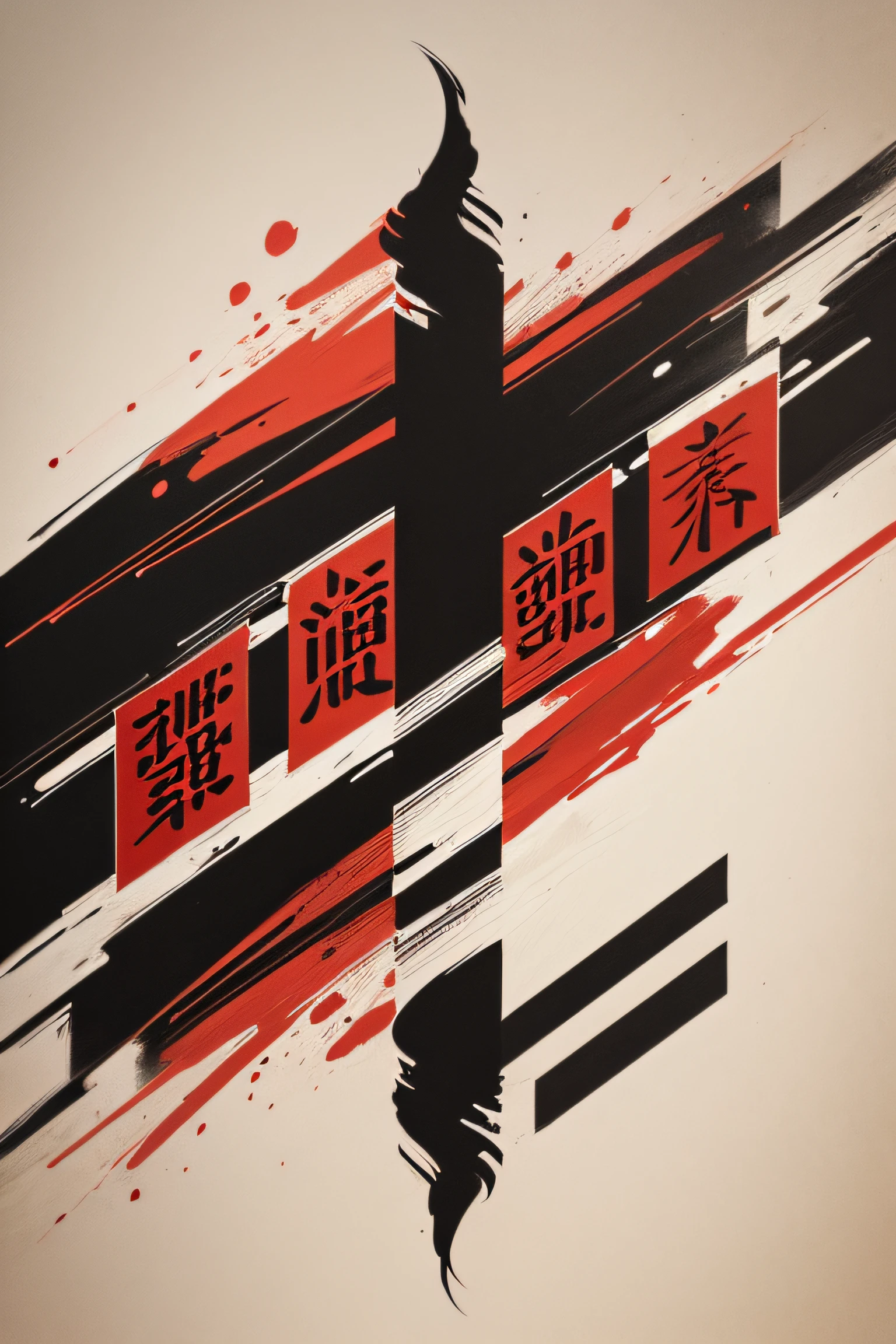 Chinese artistic conception,Calligraphy poster,Calligraphy elements,Brush strokes,Calligraphy strokes,penned illustrations,University new poster design,abstracted,large scene,No characters,The main theme is "Hiring"