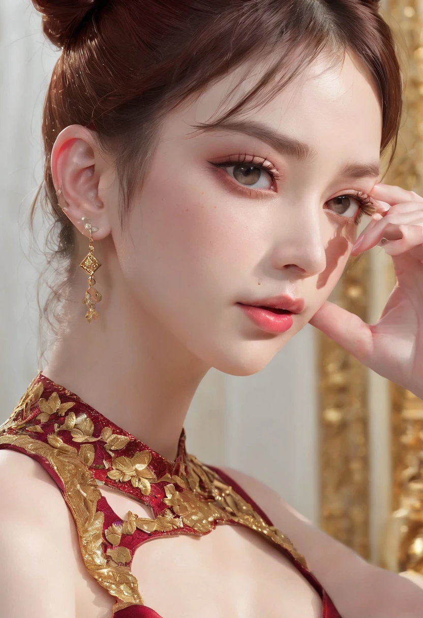 22
((realisticity: 1.2)), ((realistic: 8K UHD)), ((best resolution: 8K UHD)), hyper detailed, best quality,masterpiece,highres,cg, ((1 girl hyper detailed and hyper realistic) ) , ((beautiful queen, hyper realistic and hyper detailed)),((white skin, beautiful, smooth, youthful, hyper realistic and hyper detailed )), ((Face hyper beautiful, white, hyper realistic and hyper detailed ) ), long hair, ((hyper realistic and hyper detailed dress)), solo, ((hyper realistic, hyper beautiful, beautiful and hyper detailed jewelry)), ((hyper beautiful deep red and golden yellow dress, hyper realistic and hyper detailed )) , ((Her pretty, hyper realistic, hyper detailed diamond filled earrings)), ((Her gorgeous diamond haircut, hyper realistic and hyper detailed)), ((hyper pretty upper body, hyper beautiful, hyper realistic and hyper detailed) ), ((medium breast: 1.1)), ((hyper realistic, hyper pretty, hyper detailed boobs)), ((the backgroun of the royal palace is hyper majestic, hyper realistic and hyper detailed)),((hands and palms hyper beautiful, hyper detailed, hyper realistic)), ((hyper detailed and hyper realistic fingers and fingernails)), ((hyper pretty fingernails, hyper vivid, hyper detailed, hyper realistic)), ((thumb, index finger, middle finger, ring finger, little finger hyper vivid, hyper pretty, hyper detailed, hyper realistic)), ((hyper beautiful fingers, hyper detailed, and hyper realistic)), ((posture not too fat and not too thin, hyper realistic, hyper detail)), ((hyper pretty, hyper pretty, hyper realistic and hyper detailed hair bun)), ((hyper pretty , hyper realistic and hyper detailed blue hair)), candid, Photo, high resolution, 8k , bokeh,