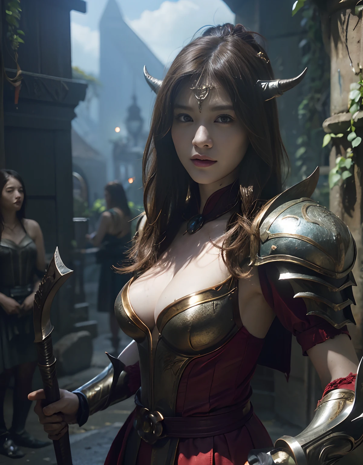 (One Knight Girl)、top-quality、masterpiece、超A high resolution、(Photorealsitic:1.4)、Raw photo、1人、(Wear the Dark Knight's Armor)、glowy skin、(((Dark Fantasy)))、Fight with beautiful swords and shields、(((Mystical expression))),(Gorgeous gold metal body)、(Fight goblins、ogre、Fierce battle with orcs),(Fighting strong enemies)、Fight fiercely、(Background of decaying dungeon ruins)、(Ultimate Beauty)、(Detailed knight's helmet)、(Fighting Demonic Beasts)、(Small LED)、((super realistic details))、portlate、(Strong giant demon beast background),globalillumination、Shadow、octan render、8K、ultrasharp、Colossal tits、Raw skin is exposed in cleavage、metals、Details of complex ornaments、Japan details、highly intricate detail、Realistic light、(Mystical expression),CGSoation Trends、Red Eyes、radiant eyes、Facing the camera)、Gundam、Small LED、Toostock、(Background of the mutation)、(Attack of the Monster Beasts)、Ultimate Beauty、beautiful female knight、Wear colorful armor、Detailed sword、(Wearing legendary armor)、