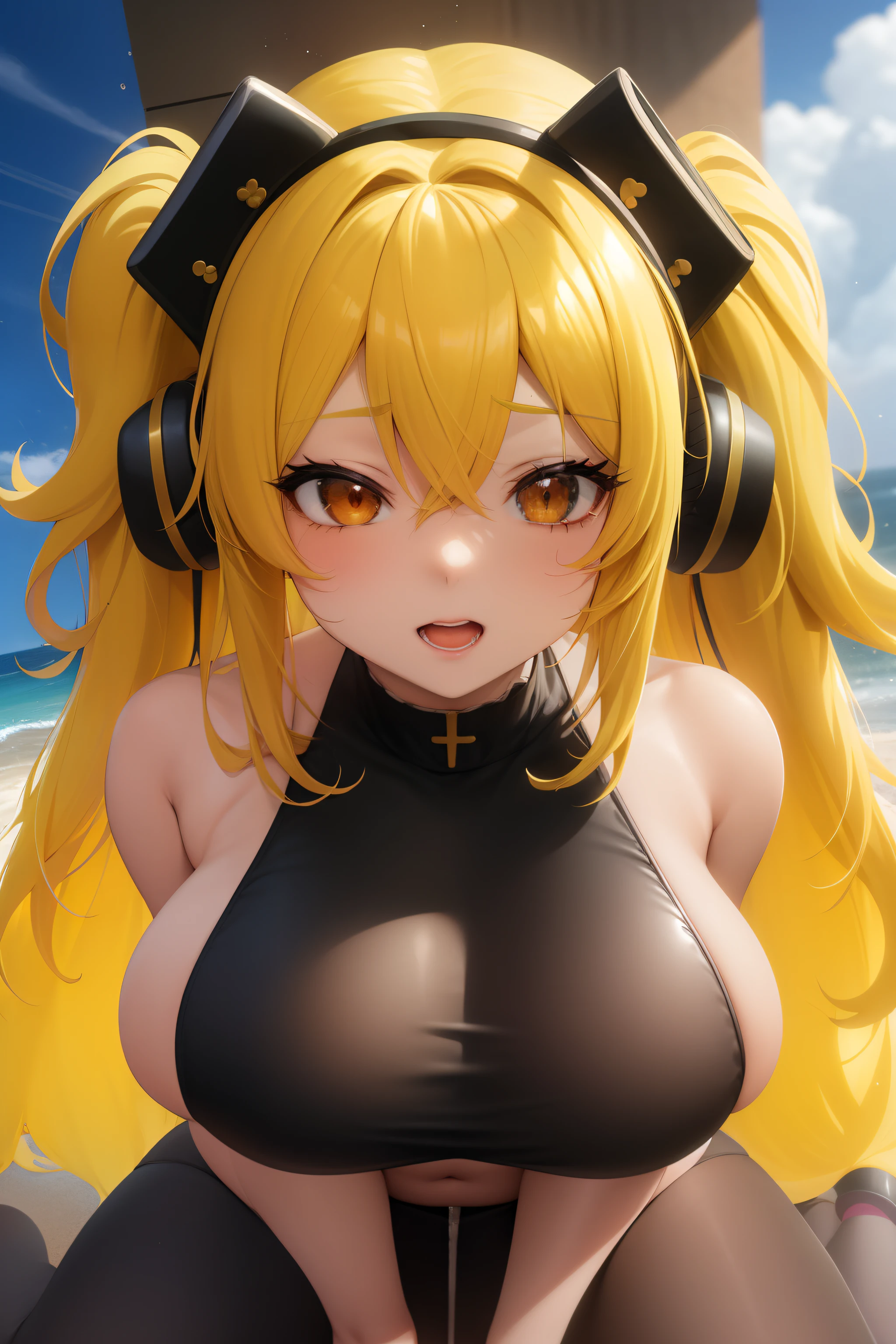 chica anime con auriculares sentada en una repisa con los pechos expuestos, Estilo anime 4K, seductora chica de anime, Diosa del anime, anime! 4k, anime! 4 mil, Chica anime, Anime Moe Artstyle, small curvy , splash art anime lolili, Hamata, Mejor fondo de pantalla de Anime 4K Konachan, (Chica anime)