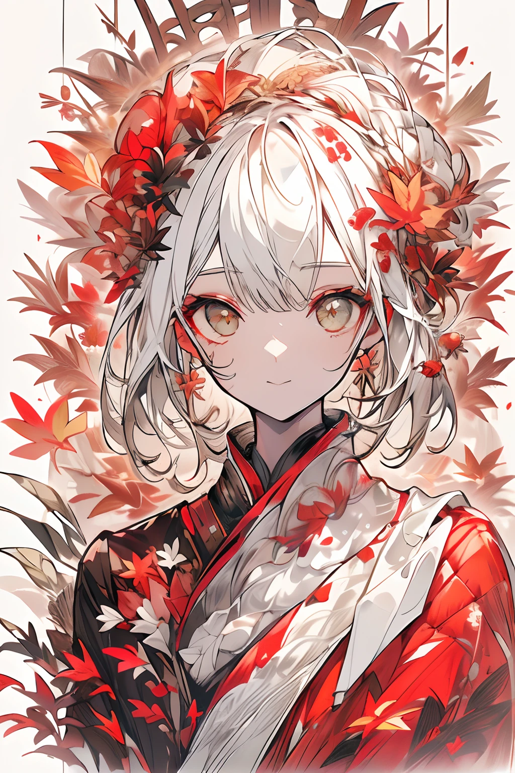 (White background:1.4),(White dirt road, Oriental elements)，(Nature Illustration Autumn:1.3，paper art:1.3, Quilted Paper Art:1.2),( Reasonable design, Clear lines, High Sharpness,Best Quality, Very detailed, masutepiece, Movie Light Effects, 4K )(Colored leaves、Autumn foliage:1.0)、Many autumn leaves flutter in the air