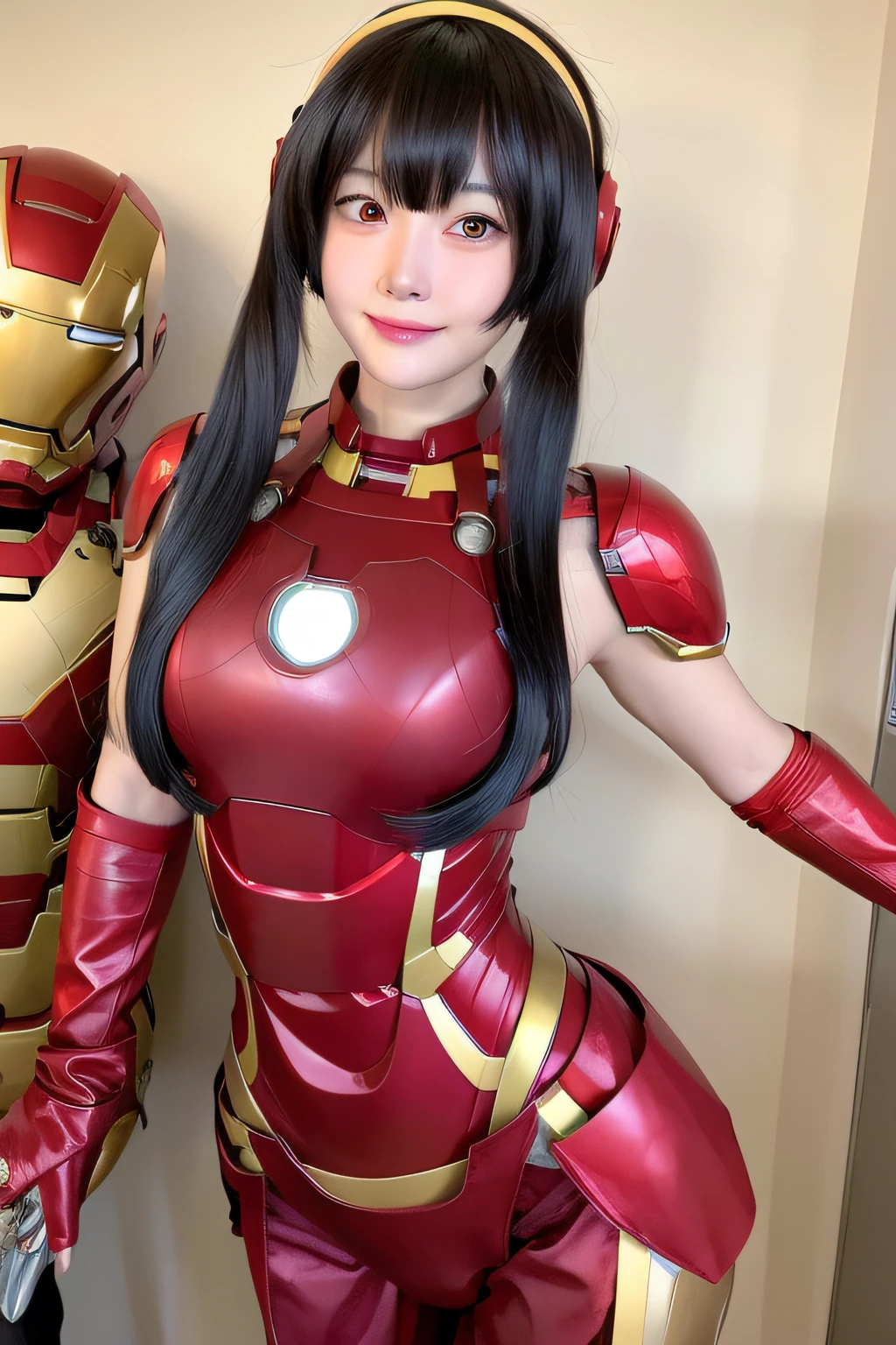 Beautiful girl iron man armor suit mecha good face and body