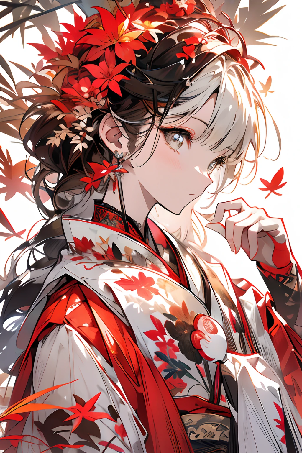 (White background:1.4),(White dirt road, Oriental elements),(Nature Illustration Autumn:1.3,paper art:1.3, Quilted Paper Art:1.2),( Reasonable design, Clear lines, High Sharpness,Best Quality, Very detailed, masutepiece, Movie Light Effects, 4K )(Colored leaves、Autumn foliage:1.0)、Many autumn leaves flutter、the wind、Background with、Autumn-like