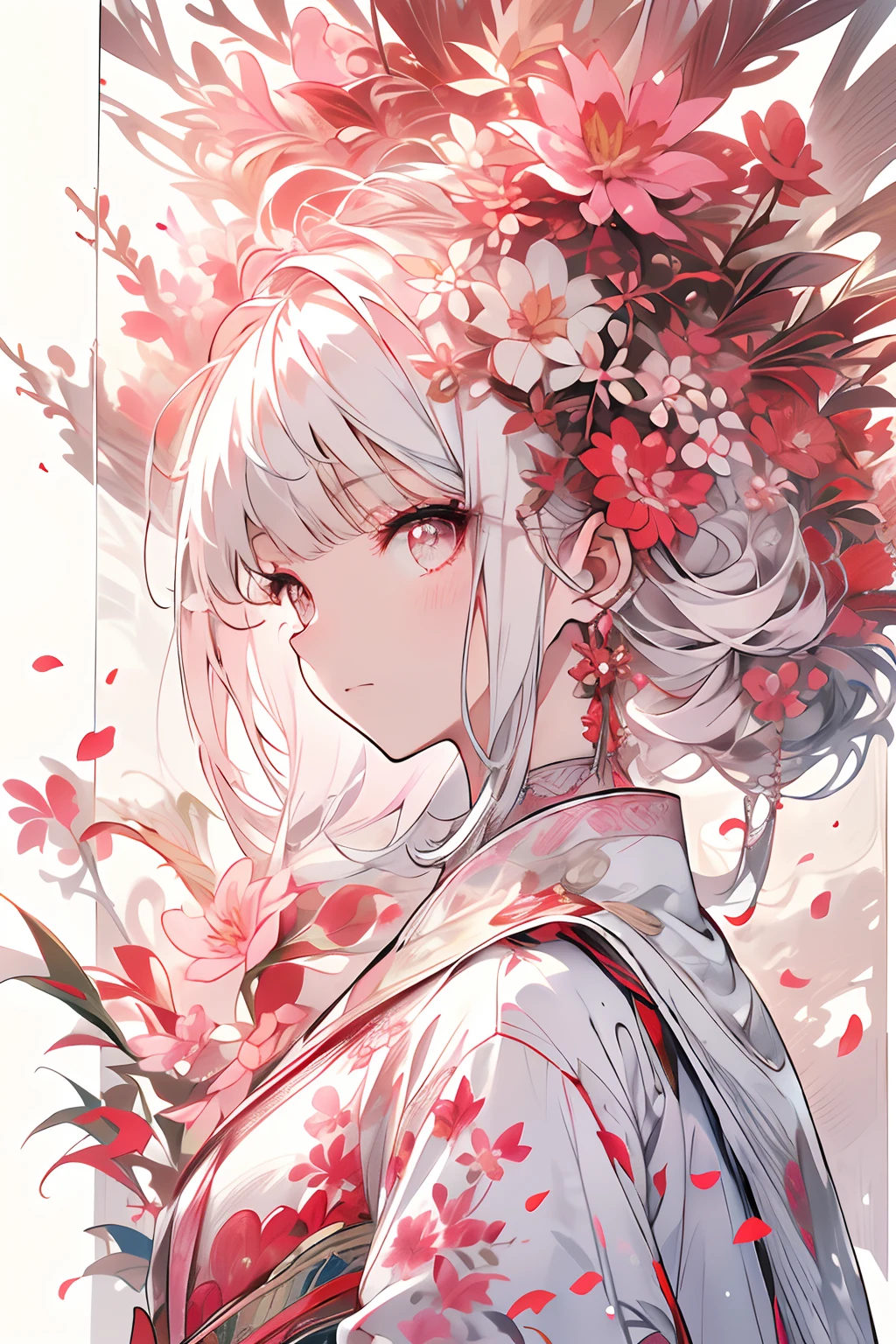 (White background:1.4),(White dirt road, Oriental elements)，(Nature Illustration Spring:1.3，paper art:1.3, Quilted Paper Art:1.2),( Reasonable design, Clear lines, High Sharpness,Best Quality, Very detailed, masutepiece, Movie Light Effects, 4K )(Cherry leaves、Cherry blossoms in spring:1.0)、Many cherry blossoms flutter、the wind、Background with、Spring-like、Girl Facing Left、Pink petals、A large number of cherry petals