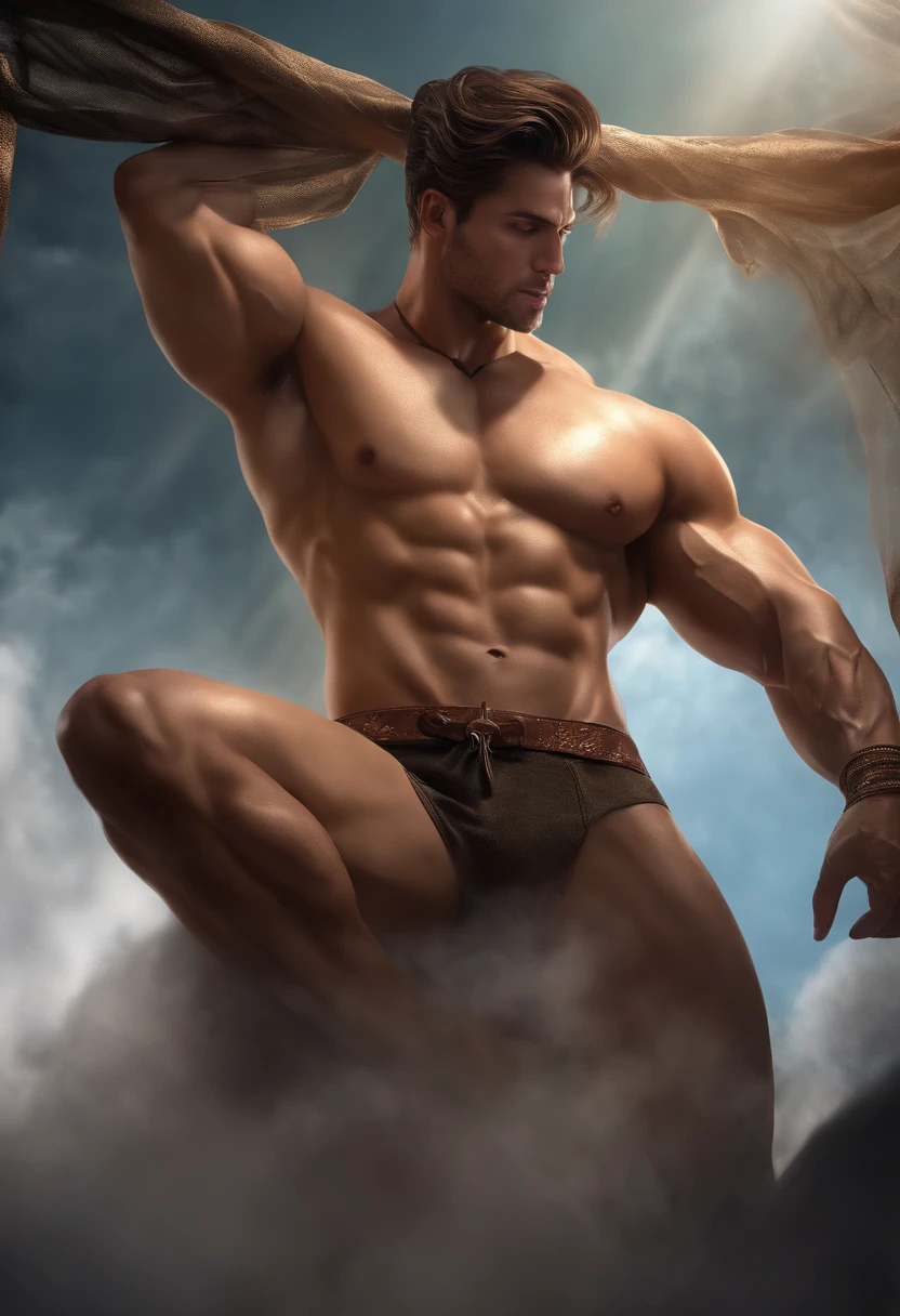 Excellent, Masterpiece, Super high resolution, Detailed background, Realistic, Muscular, Handsome.，Lustful，fullbody naked，Not hanging on at all