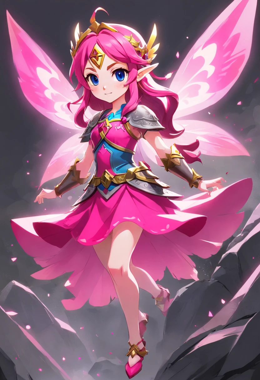 Fairy, vivid pink skin and hair, grey rock armor, masterpiece, best quality