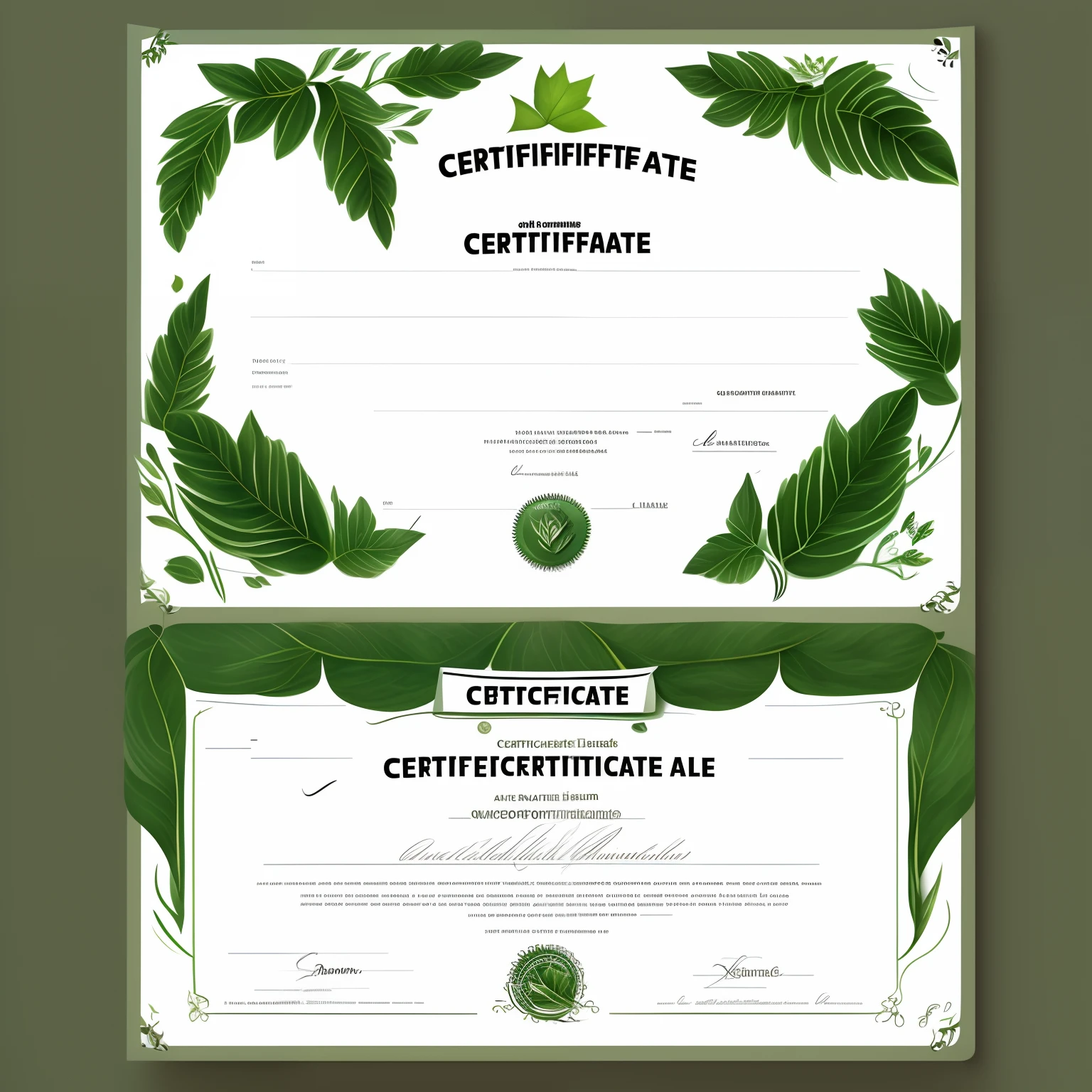 Certificate Form, Nature, leaves, Smooth Lines, diploma, great quality, Unusual design