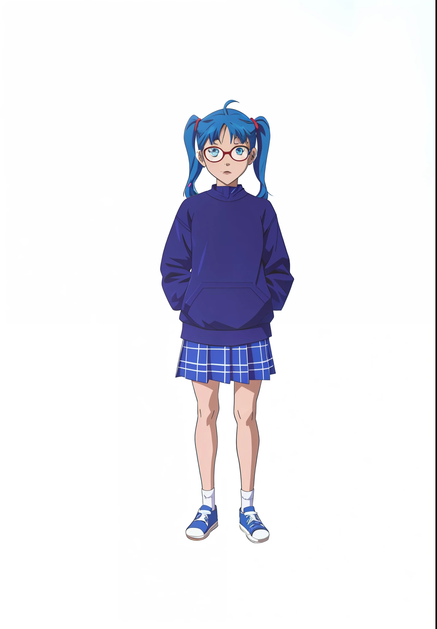 anime character with blue hair and a blue dress and blue shoes, render of a cute 2d comic girl, nagatoro, single character full body, comic styled, comic girl, 2 d anime style, comic body model, full body single character, young comic girl, casual pose, comic art style, magical school student uniform, dc comic