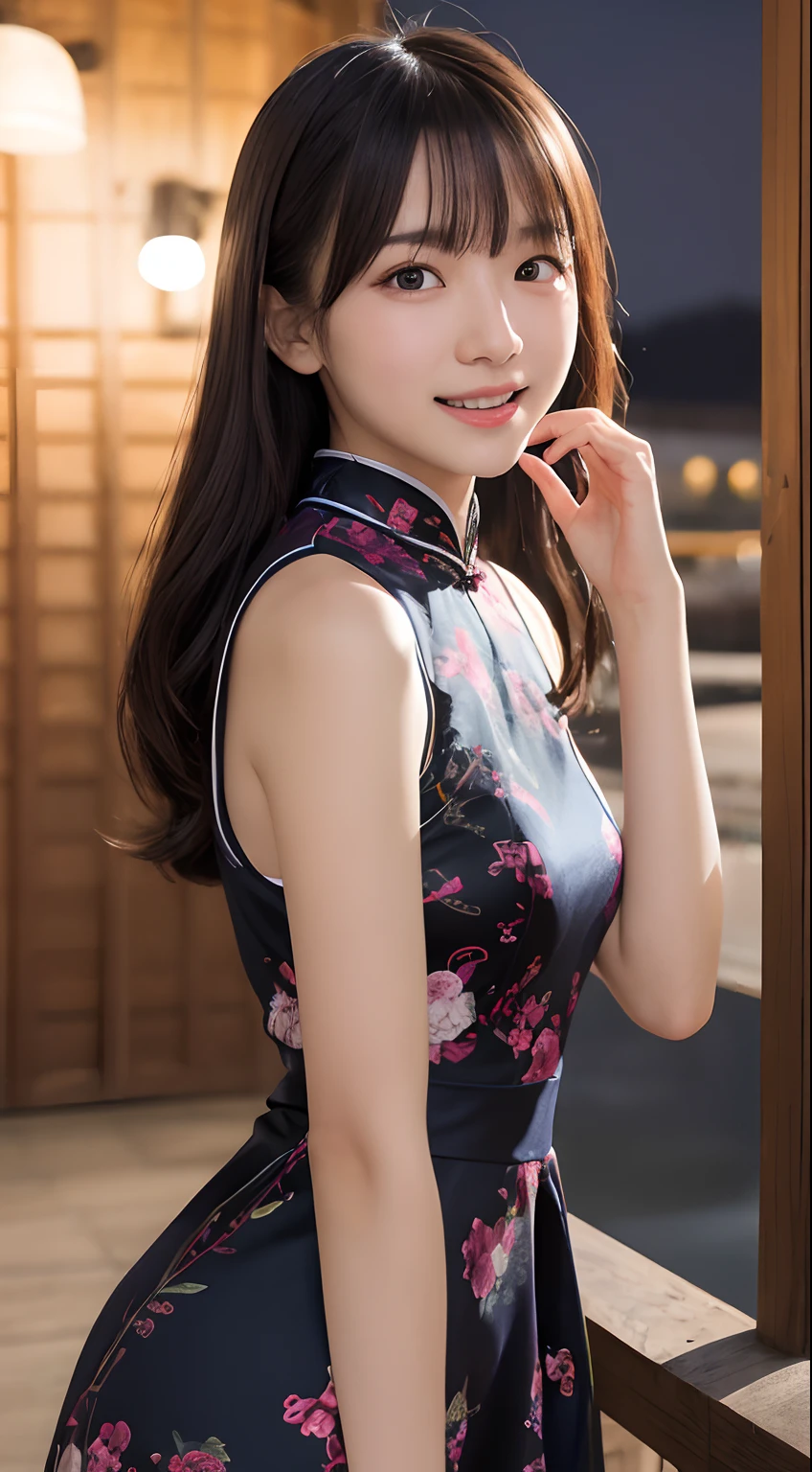 Best quality，masterpiece，16K，A girl，Wearing a black cheongsam，Leaning against the wall，Film quality，smoke，Neon，Luminescence，Multiple light sources，High light-dark contrast，night