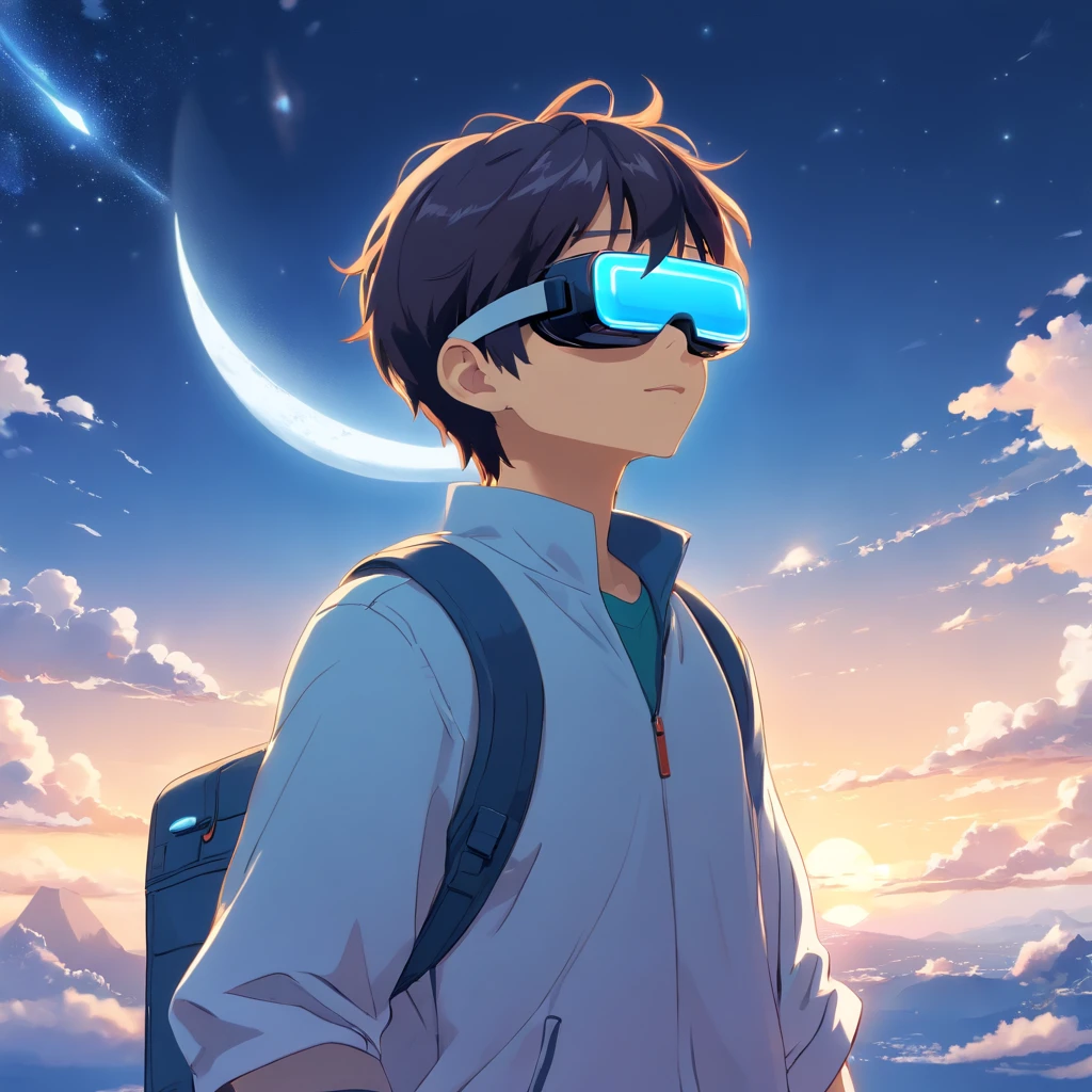(White background:1.4),(Boy with VR glasses,Control a flying drone,Draw cartoon images in AR,Record beautiful moments with your camera。Oriental elements),(Chinese Illustration:1.3,paper art:1.3, Quilted Paper Art:1.2),( Reasonable design, Clear lines, High Sharpness,Best Quality, Very detailed, masutepiece, Movie Light Effects, 4K ),The background is the moon