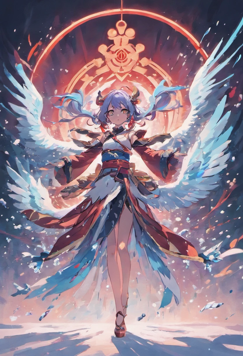 Noble young beautiful woman tengu who use ice bow