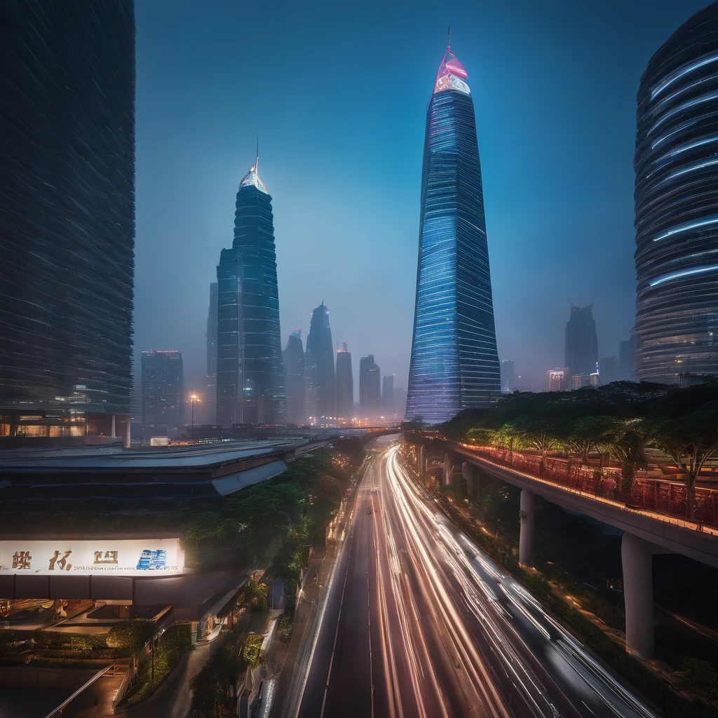 This is a color photograph of Guangzhou in 3023,The bustling metropolis of the future。Towering over the landscape、Brilliant skyscrapers stretch all the way to the sky,Its futuristic architectural style defies gravity。Holographic billboards refresh the cityscape,Vivid ads showing dancing in the air。Suspended vehicles speeding through the air,Leave strings of neon signs。The street below your feet is full of life。,Various races、All types of people are busy with their daily lives。The air is filled with the fusion of traditional Chinese melodies and futuristic electronic beats,Create a harmonious atmosphere where old and new blend together。Vibrant neon lights illuminate every corner of the city,The city is shrouded in softness、In the ethereal light。The entire atmosphere is filled with electricity,Let people feel progress and innovation。The camera captures this futuristic spectacle precisely and artistically,Show the perfect combination of Guangzhou science and technology culture in 3023。