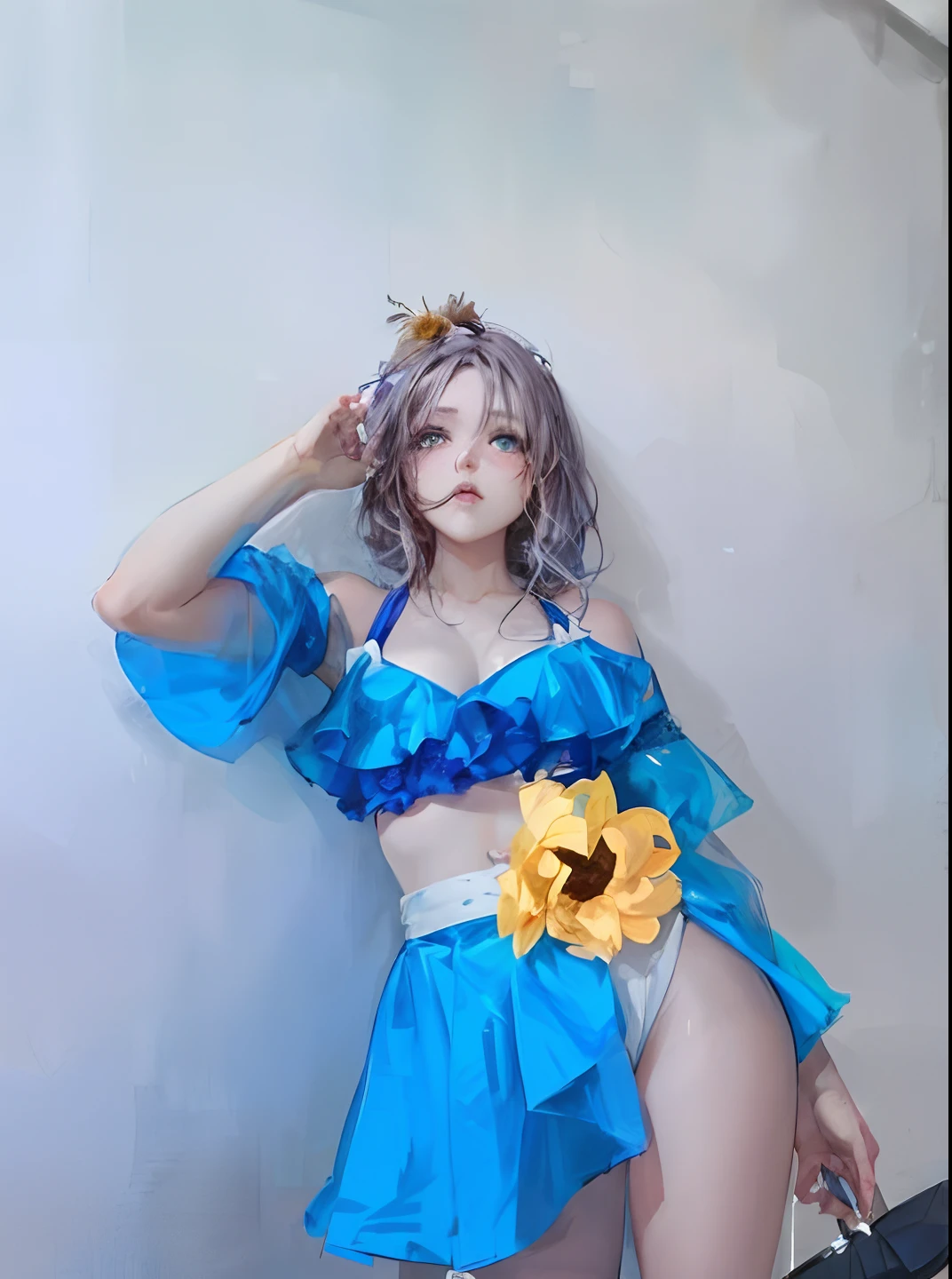 anime girl with sunflowers in her hair and a straw hat, beautiful sunflower anime girl, artwork in the style of guweiz, artgerm and atey ghailan, guweiz, by Yang J, kawacy, clean detailed anime art, detailed digital anime art, guweiz on pixiv artstation, trending on artstation pixiv