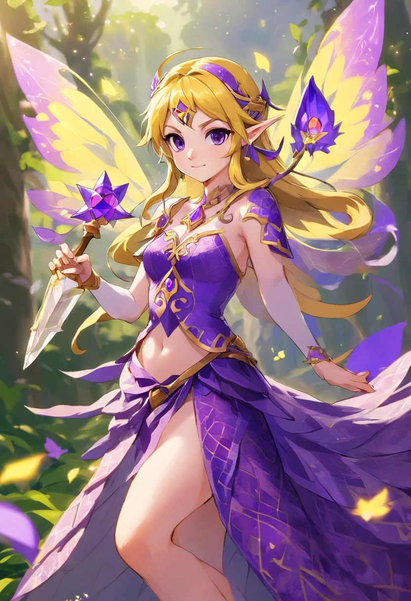 Fairy, purple wings, Lamia, purple snake skin with a yellow tipped tail, venomous, poisonous, deadly, masterpiece, best quality