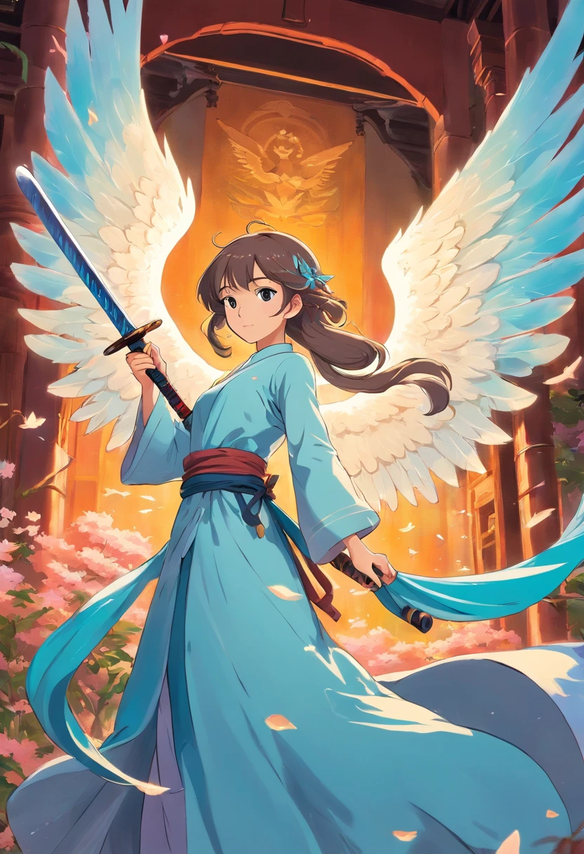 Beautiful noble lady with ethereal wings and using dual katana