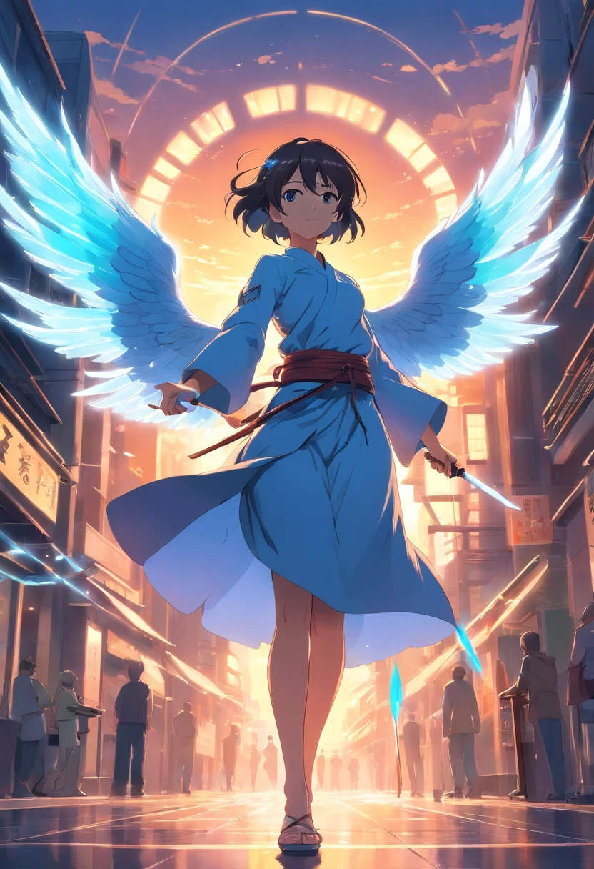 Beautiful noble lady with ethereal wings and using dual katana