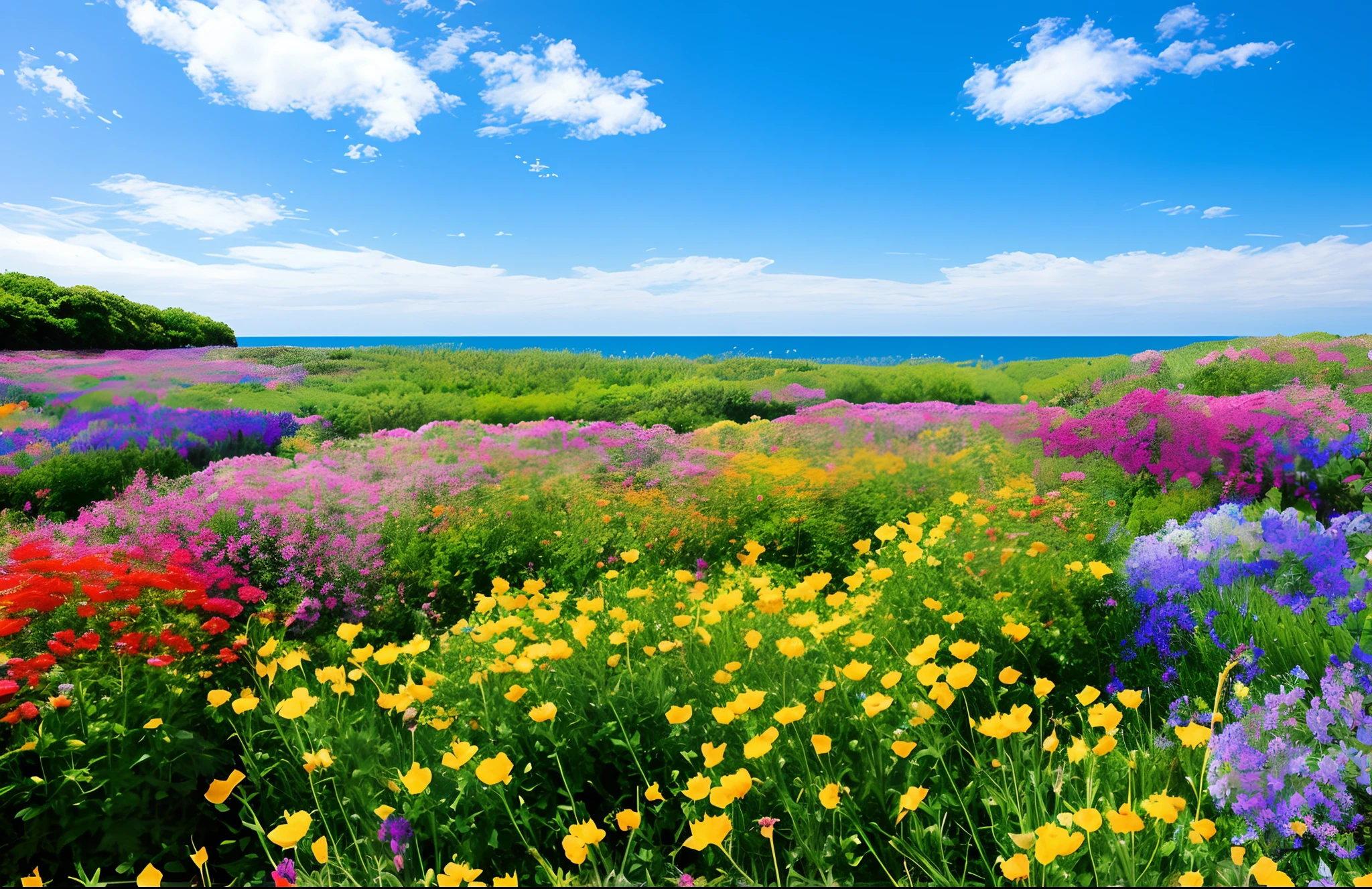 Blue sky and sea of flowers