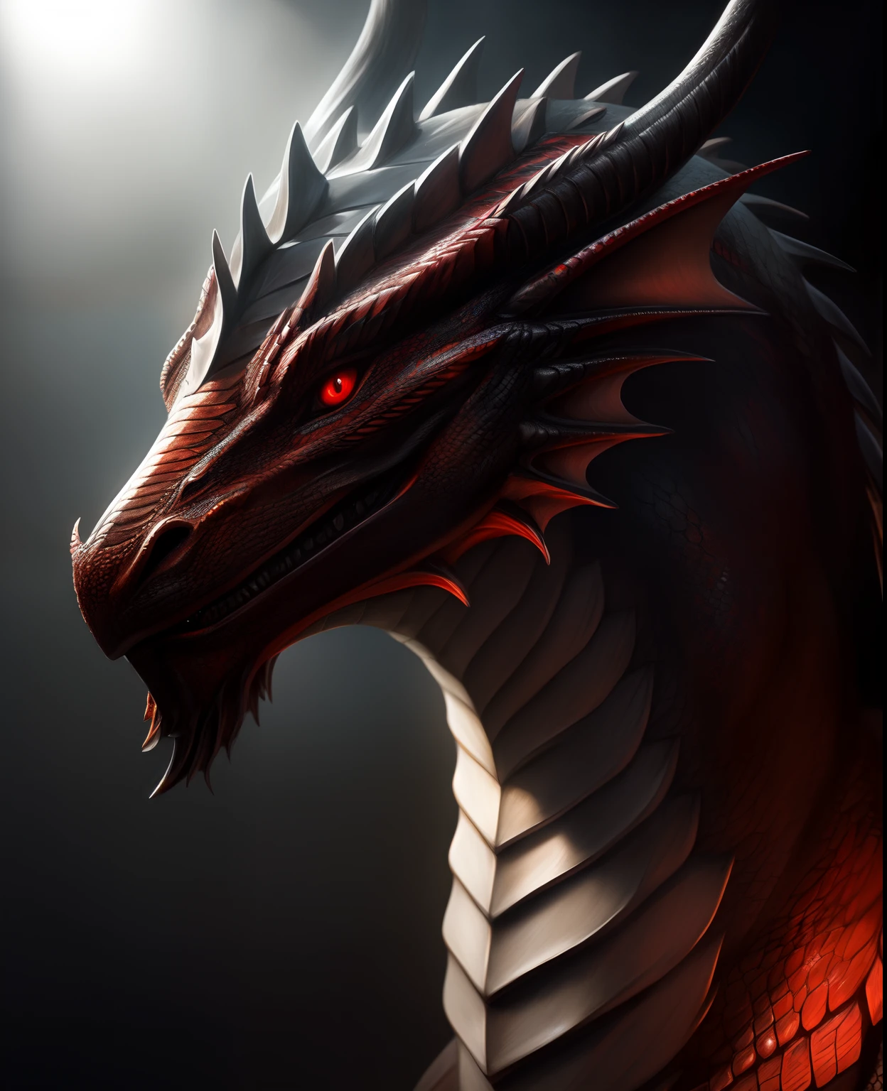 A dragon with red, black eyes, with stars on its body