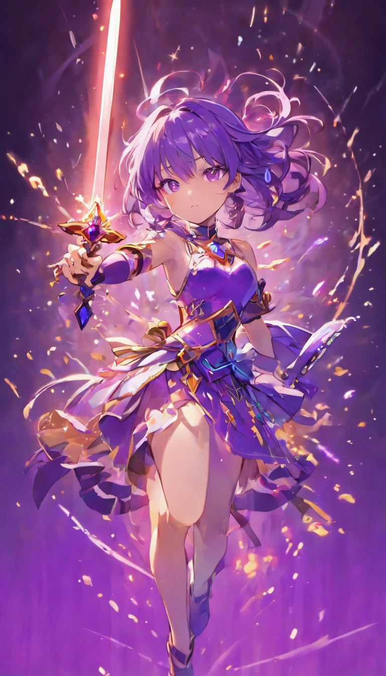 short sword, purple blade, jewels, rigid, glowing