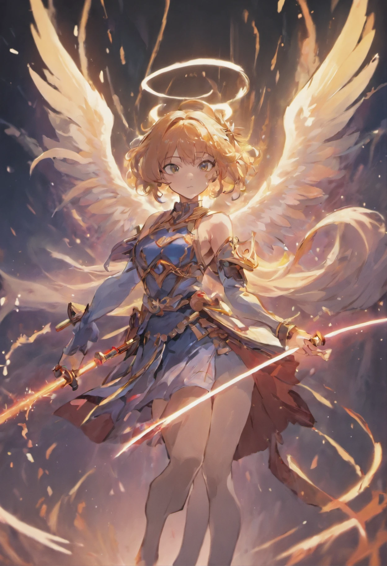 Beautiful noble lady warrior with ethereal wings and using dual katana
