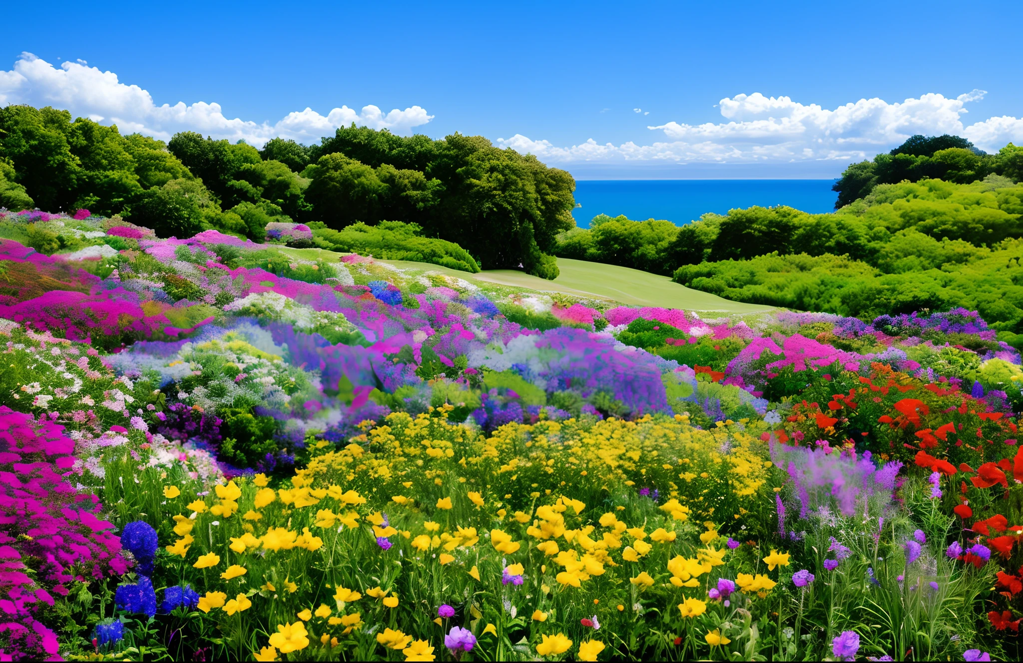 Blue sky and sea of flowers