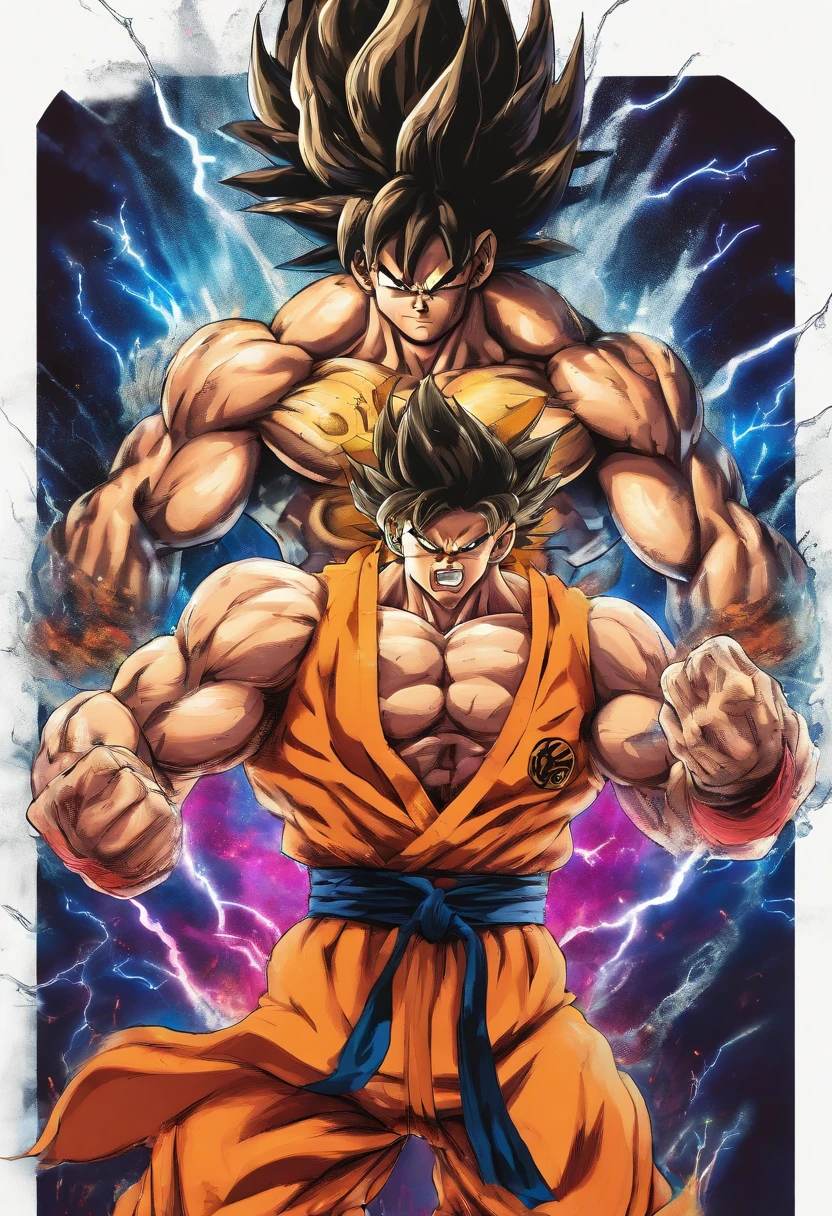 Realistic 3D rendering of Goku Super Saiyan fusion Aquaman, Surrounded by lightning, big muscle, full body photo shot, hyper realisitic