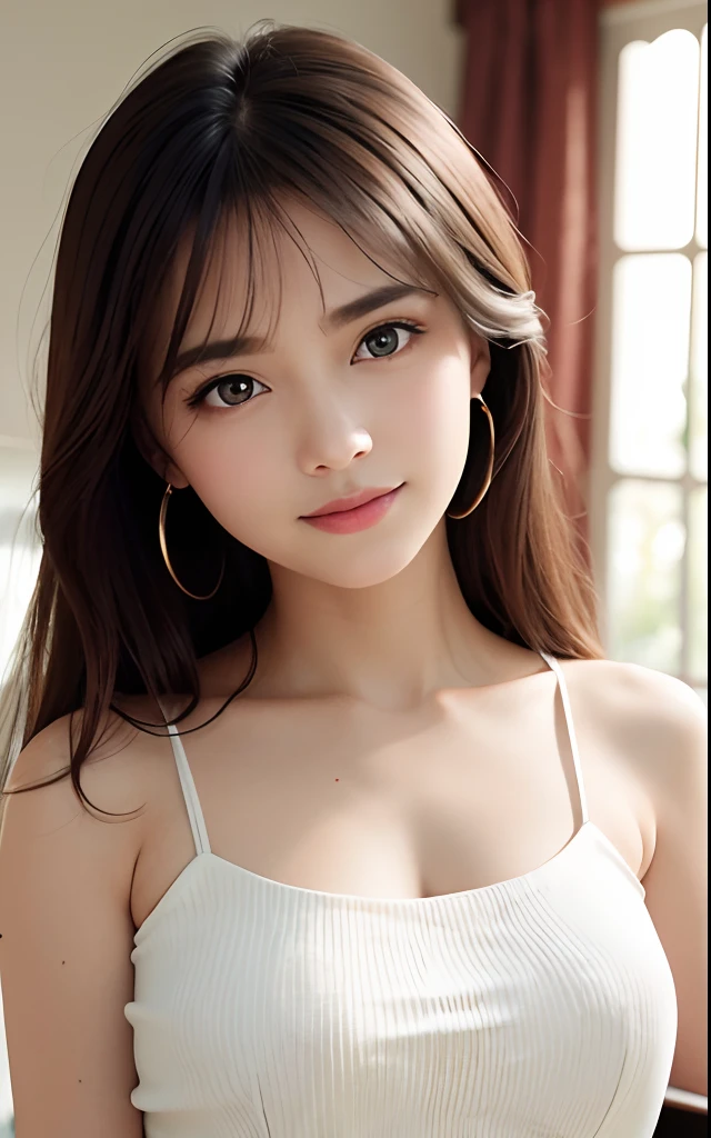 teen, 1girl in, Extremely cute, Amazing face and eyes, (Beautiful lovely smile), (extremely detailed beautiful face), bright and shiny lips, Super beautiful, (open sheer School blouse:1.3), (Best Quality:1.4), (hyper quality), (Ultra-detailed), (Hyper-realistic, Photorealsitic:1.37), Authentic skin texture, Highly detailed CG integrated 8k wallpapers, RAW Photos, professional photograpy, Cinematic lighting,