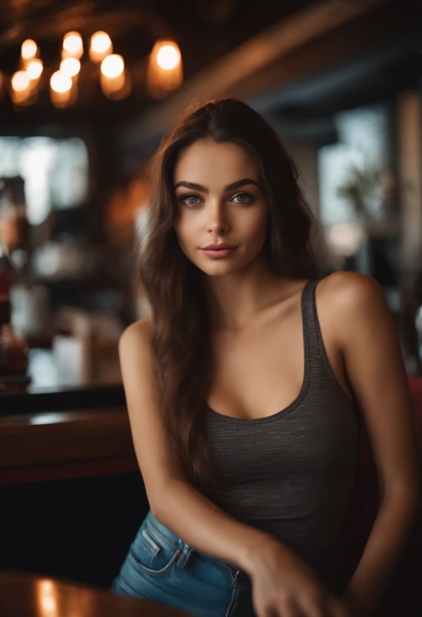 Arafed woman with tank top and matching panties, Sexy girl with brown eyes, portrait sophie mudd, brown hair and big eyes, Selfie einer jungen Frau im cafe club, Nackt liegen