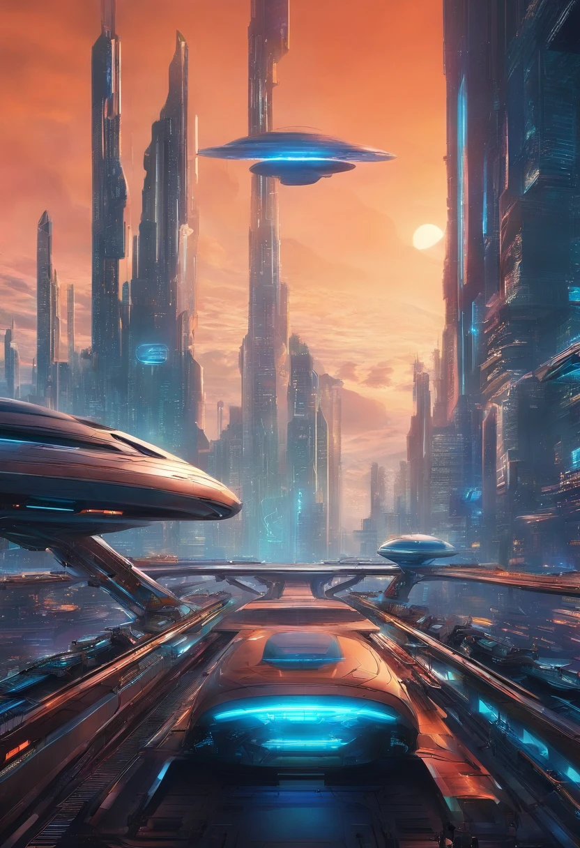 Futuristic city with futuristic train and futuristic buildings at night, Futuristic concept art, in other words、Futuristic city, in fantasy sci - fi city, Beautiful city of the future, futuristic utopian city, Concept Art 8K Resolution, Concept Art 8K Resolution, City of the Future, futuristic space port, concept art 8 k, Science Fiction Hollywood Concept Art