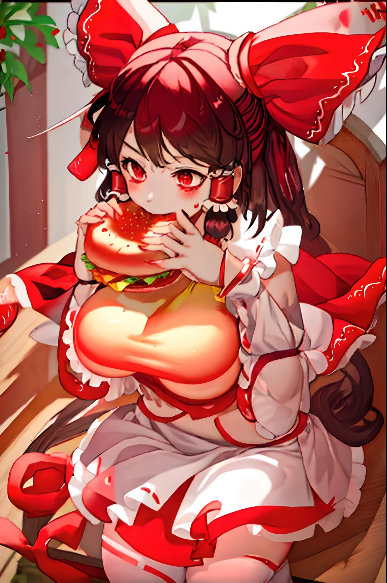 hakurei_reimu_touhou two-handed burger